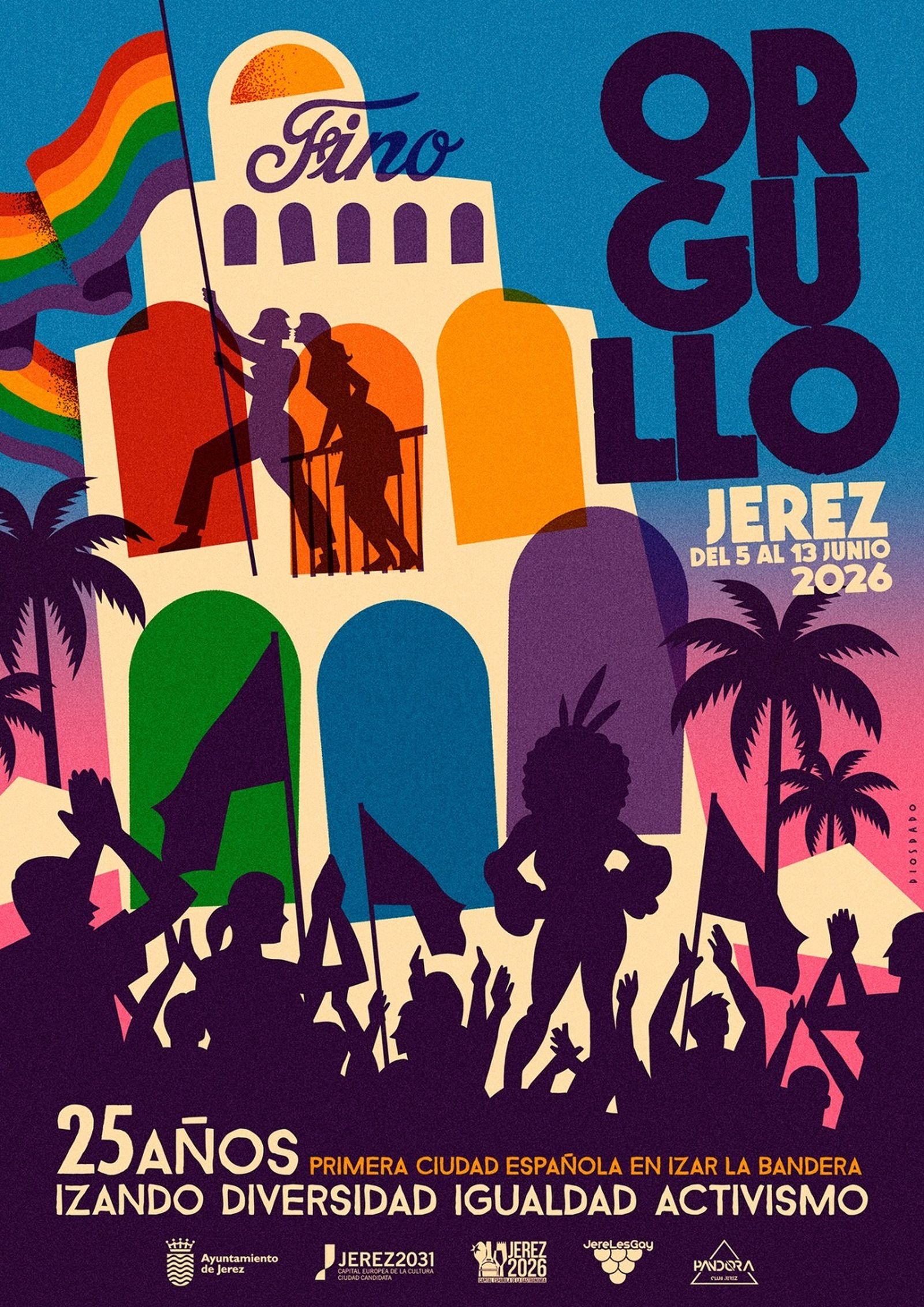 El lema del cartel del Día del Orgullo 2026 de Jerez es ‘25 años izando diversidad, igualdad y activismo’.