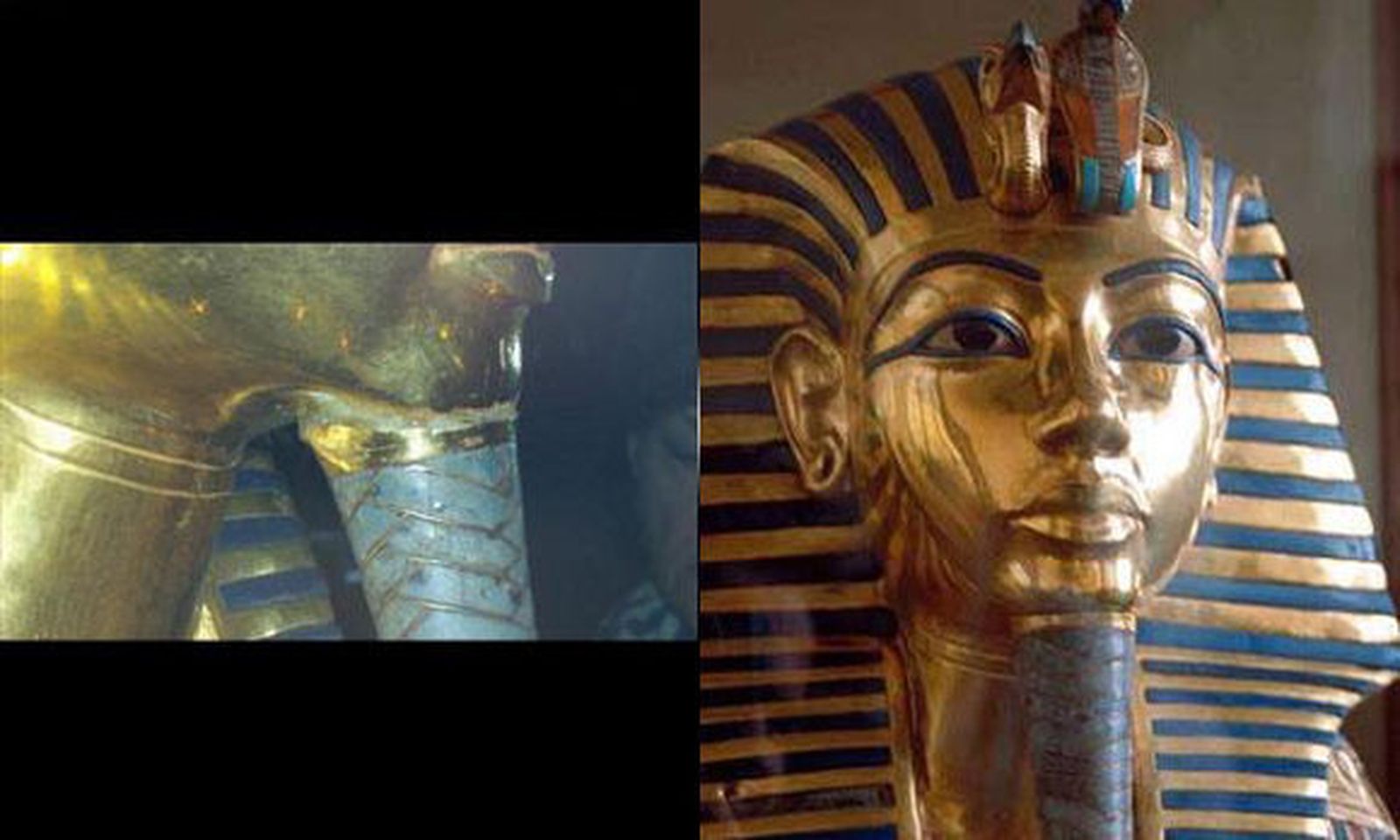 Detalle de la barba arreglada con pegamento, y la máscara completa.