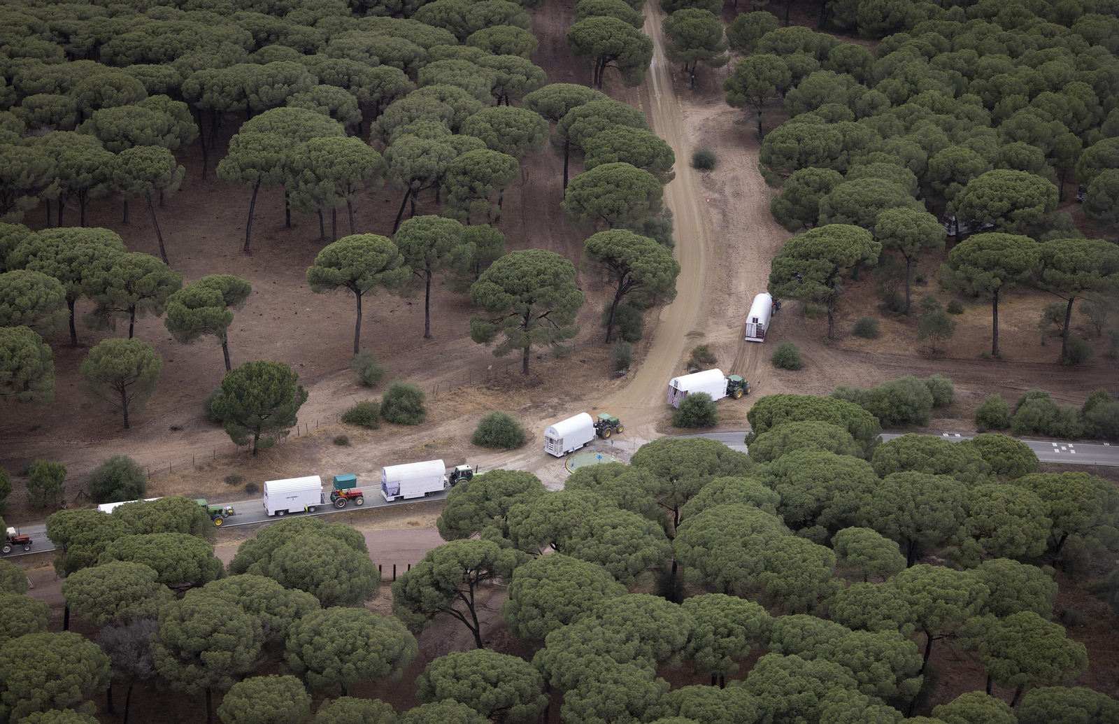 Las impresionantes fotos del camino del Rocío, desde el helicóptero de la Guardia Civil
