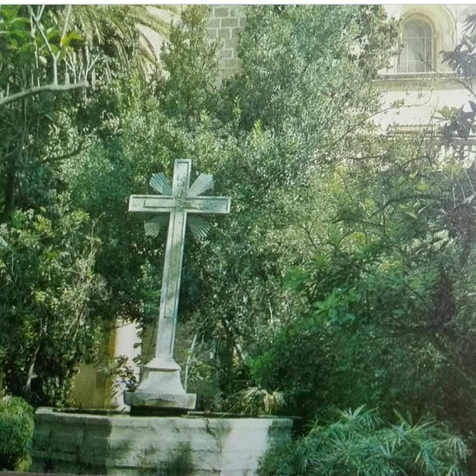Imagen de la Cruz Catedralicia sobre la antigua fuente.