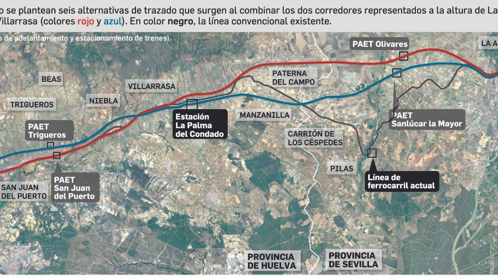 Seis propuestas sobre dos corredores ferroviarios. Fuente: Ministerio de Fomento. Gráfico: Dpto. de Infografía.