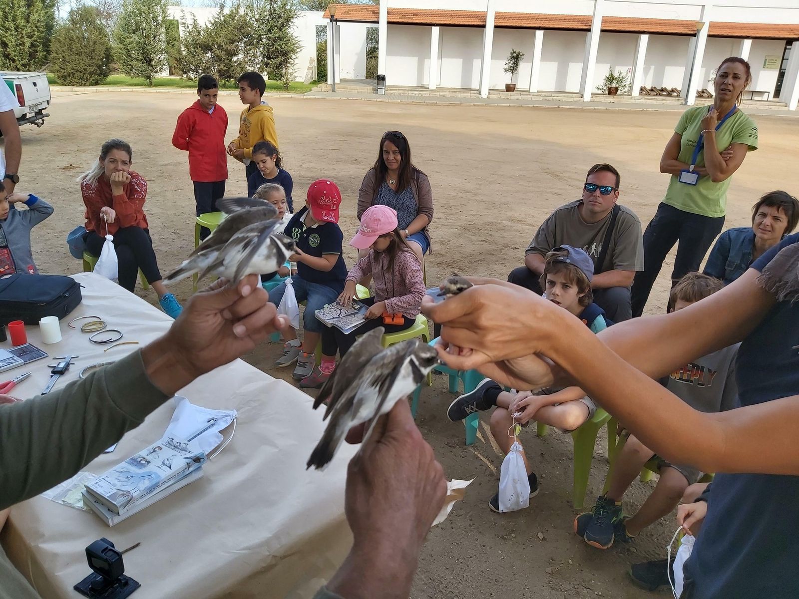 Los visitantes observan a las aves de Marismas del Odiel.