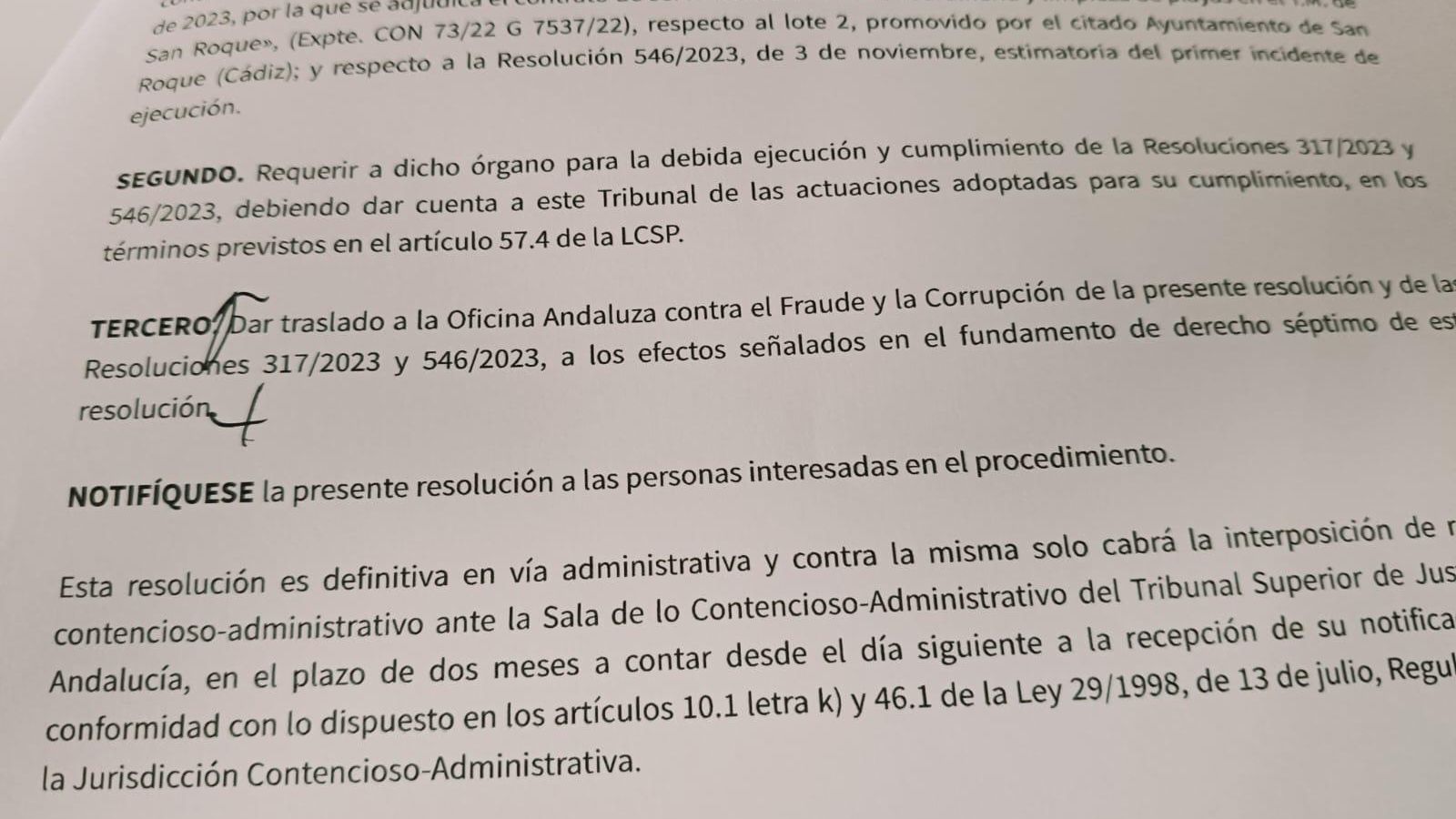 ültima resolución del Tribunal de Contratación sobre la concesión de la limpieza en San Roque