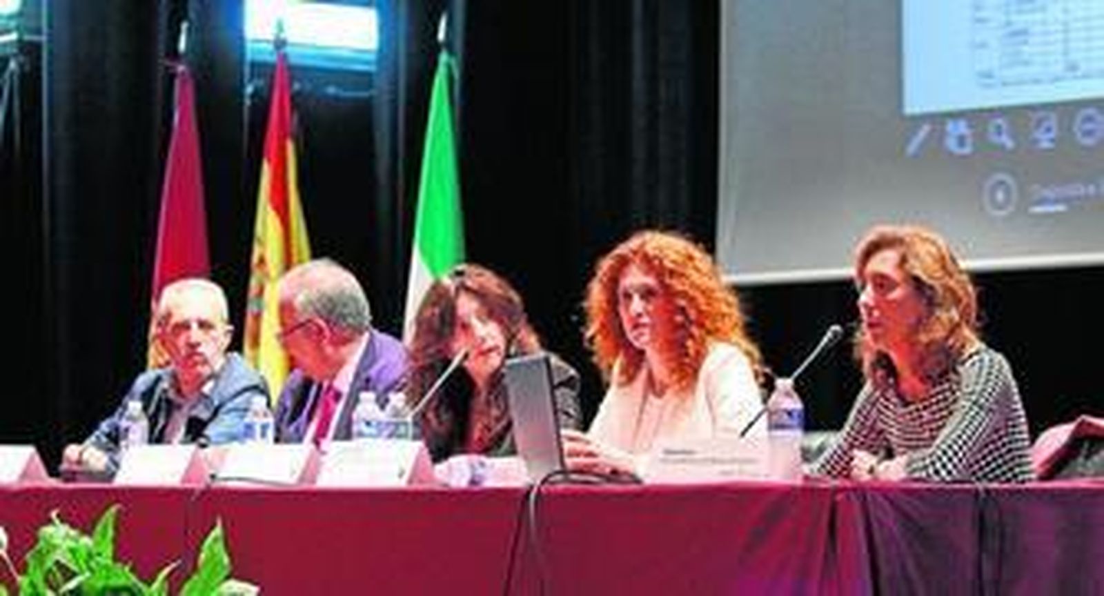 Juan Manuel Flores, Gonzalo Cañestro, María Castillo, Cosette Franco y Teresa Salces, ayer en el foro de violencia filioparental.
