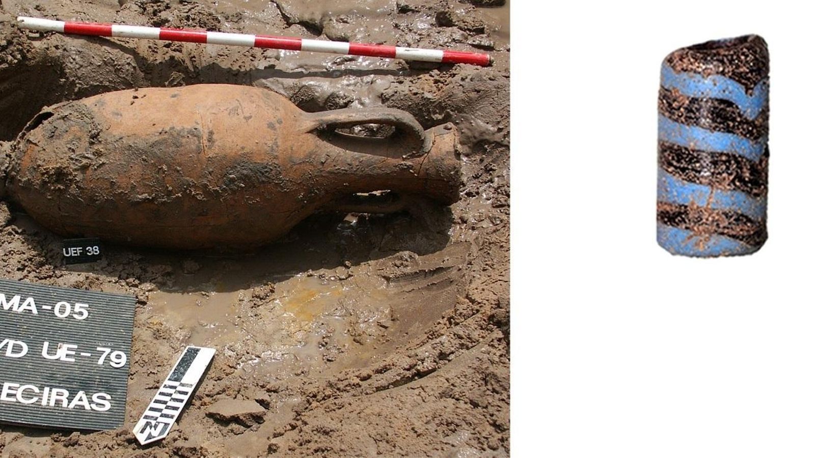 Inhumación infantil en ánfora y ajuar compuesto por una cuenta de vidrio.