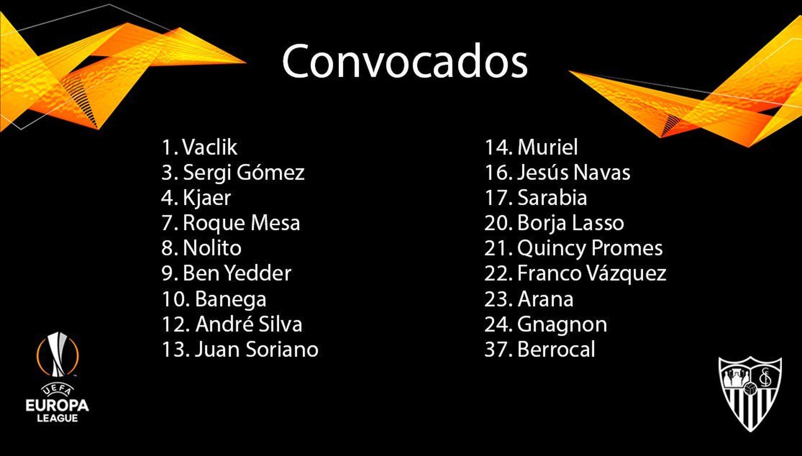 Imagen de la lista oficial ofrecida por el Sevilla.