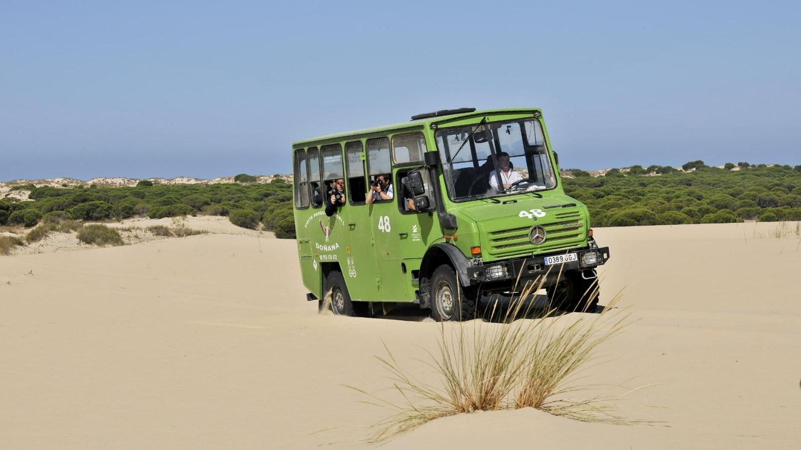 Vehículo circulando en pleno Parque de Doñana. Vehículo circulando en pleno Parque de Doñana.