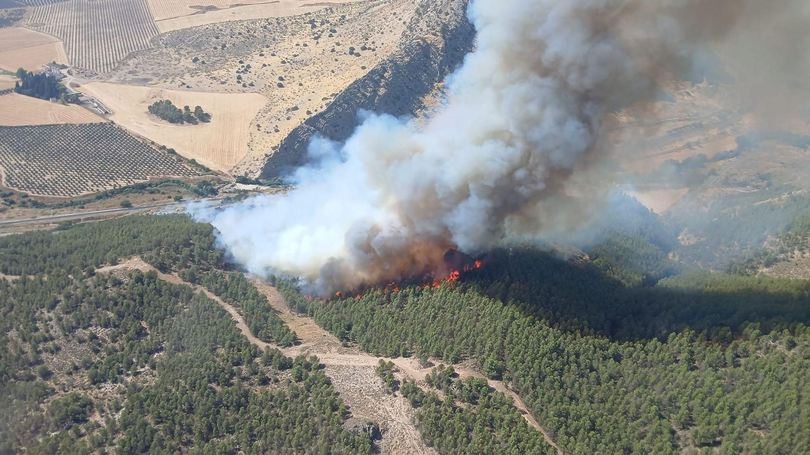 Vista aerea del incendio en el paraje natural de Antequera