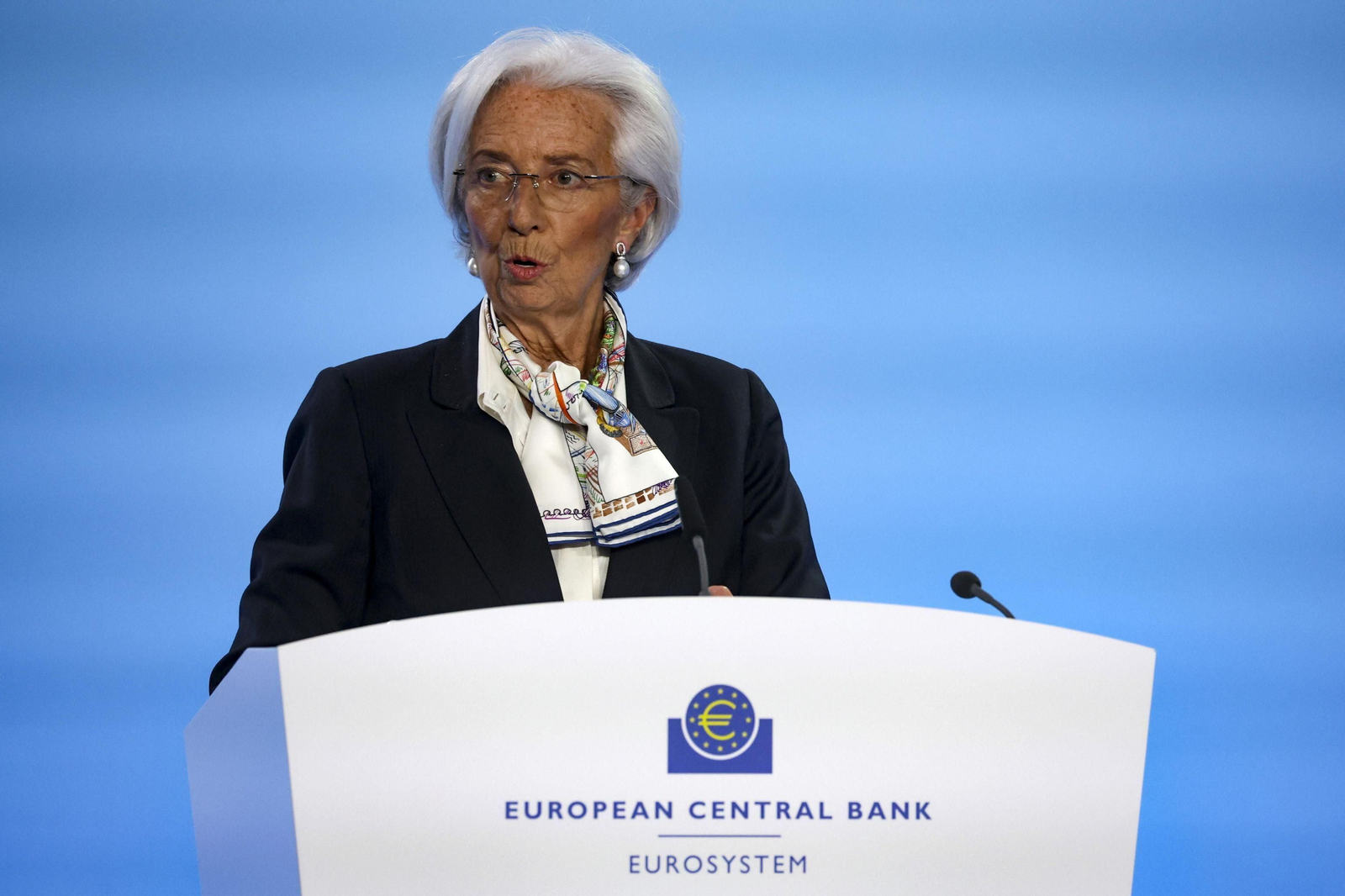 Christine Lagarde, presidenta del BCE, este jueves en rueda de prensa