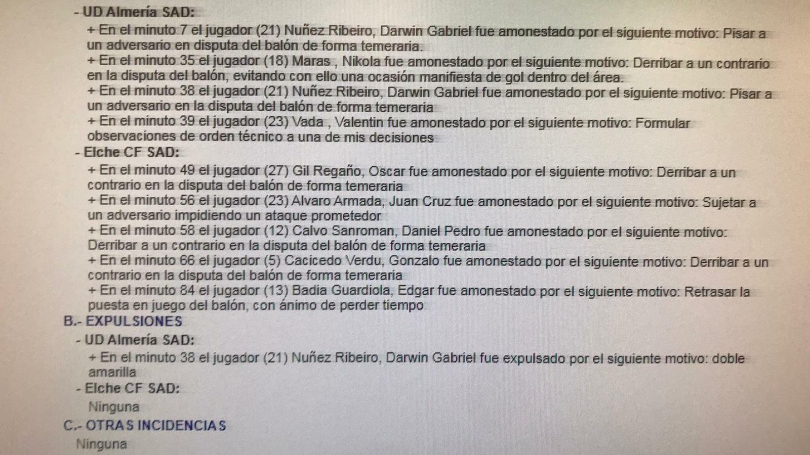 Acta que recoge la explicación de las amarillas a Darwin