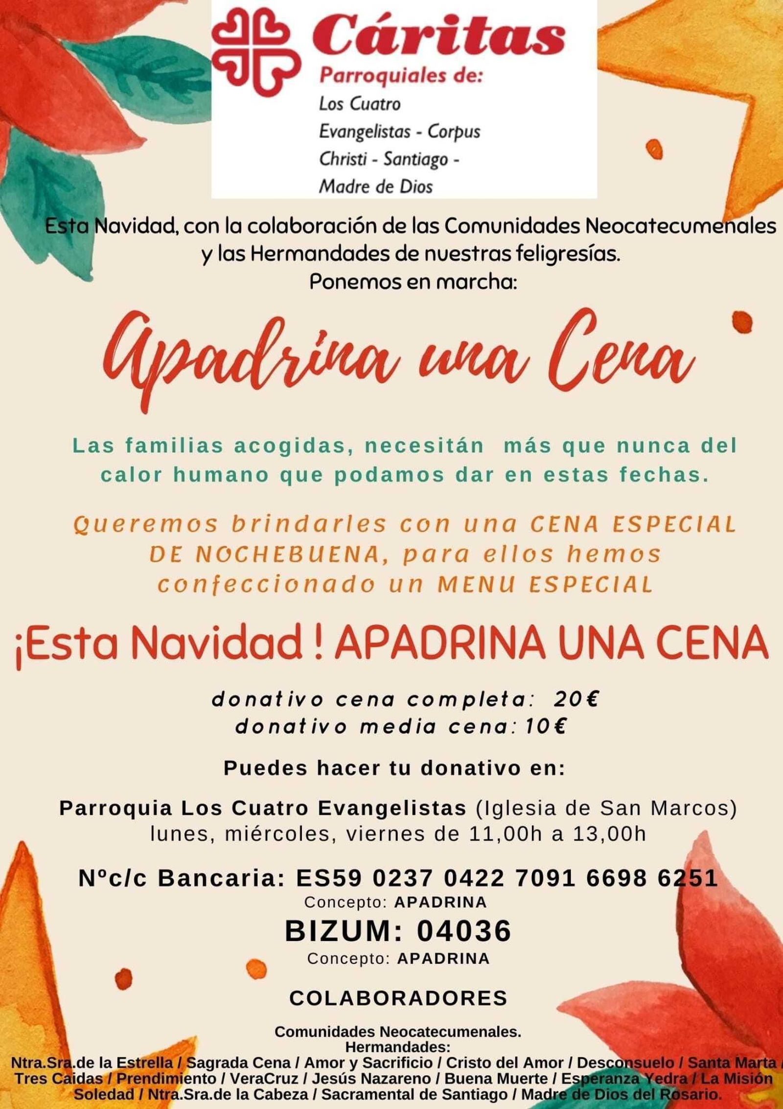Cáritas San Marcos invita a apadrinar la cena de Navidad