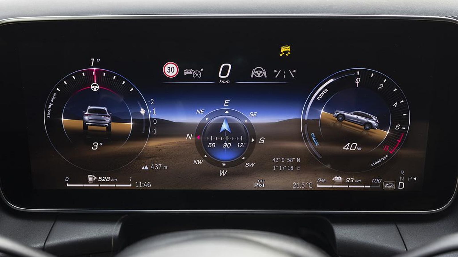 La información puede ser abundante y colorida. En este caso, en la pantalla se muestran los datos referidos a la conducción off-road en el modo correspondiente.