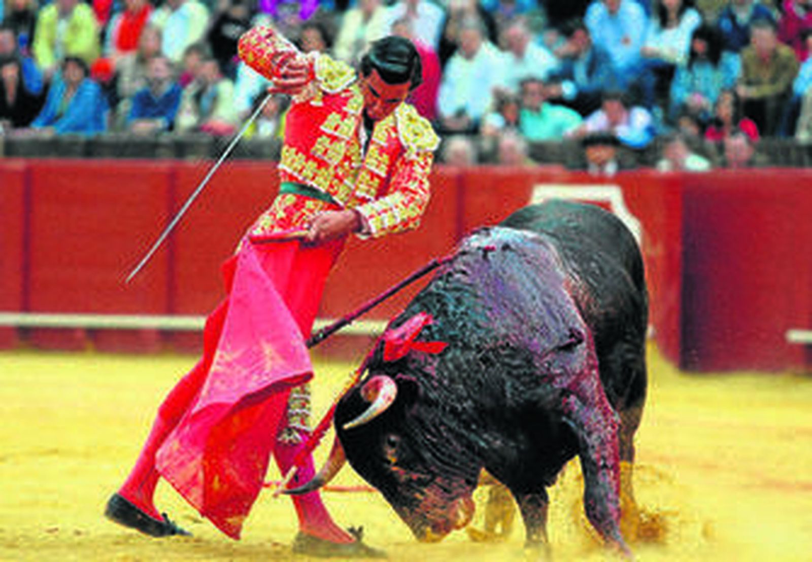 El novillero Salvador Barberán toreando en una de sus tardes en la plaza de toros de la Maestranza.