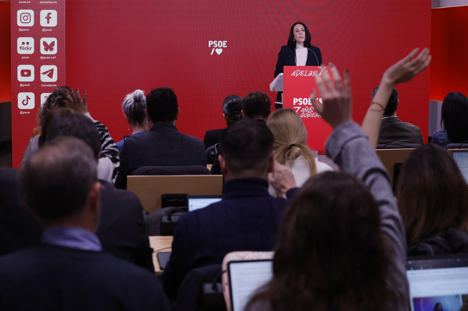 La secretaria de Organización del PSOE, Rebeca Torró, ofrece su primera rueda de prensa en la sede del partido.