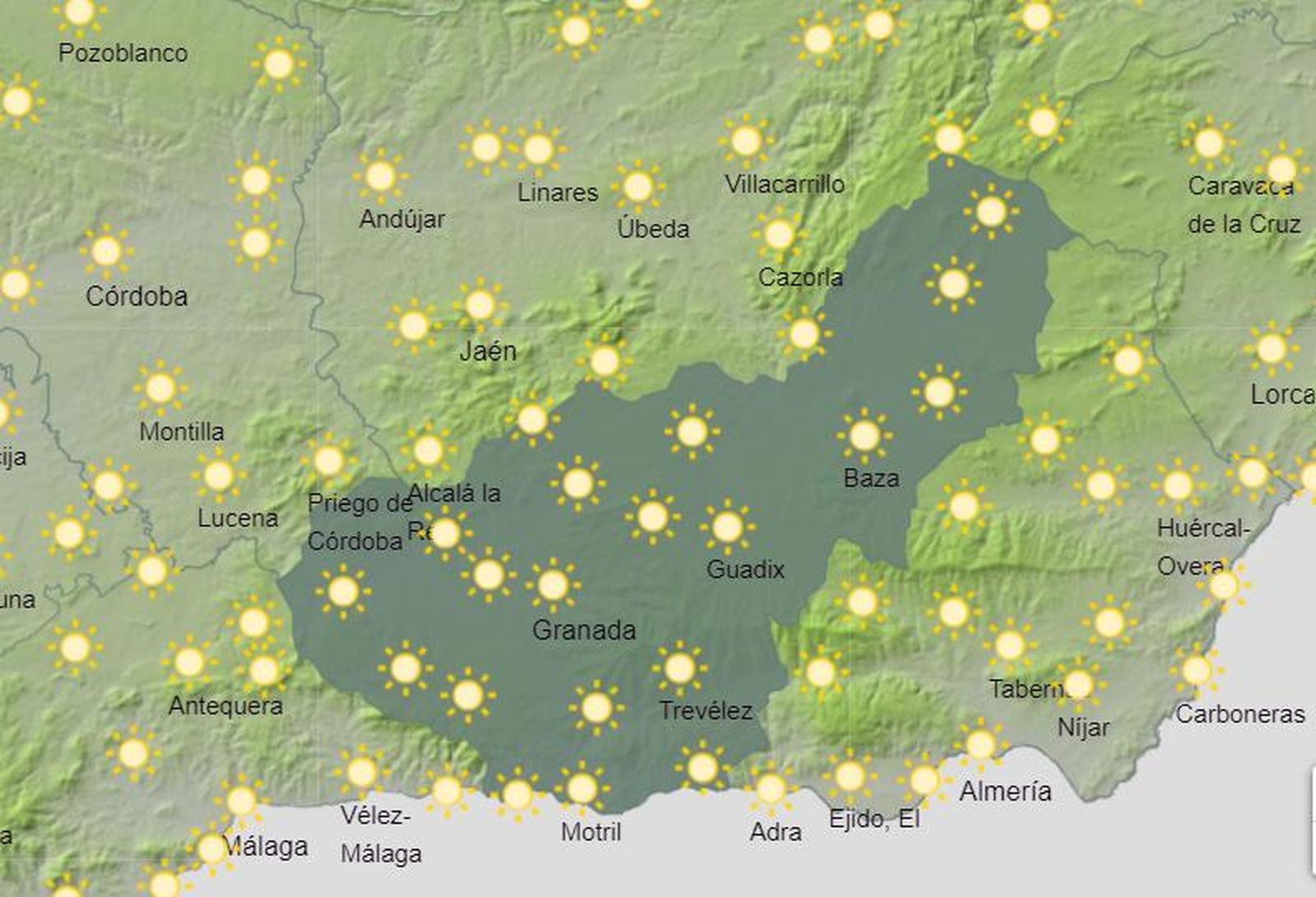 Tiempo en Granada | Temperaturas sin cambios y heladas débiles en el interior de la provincia