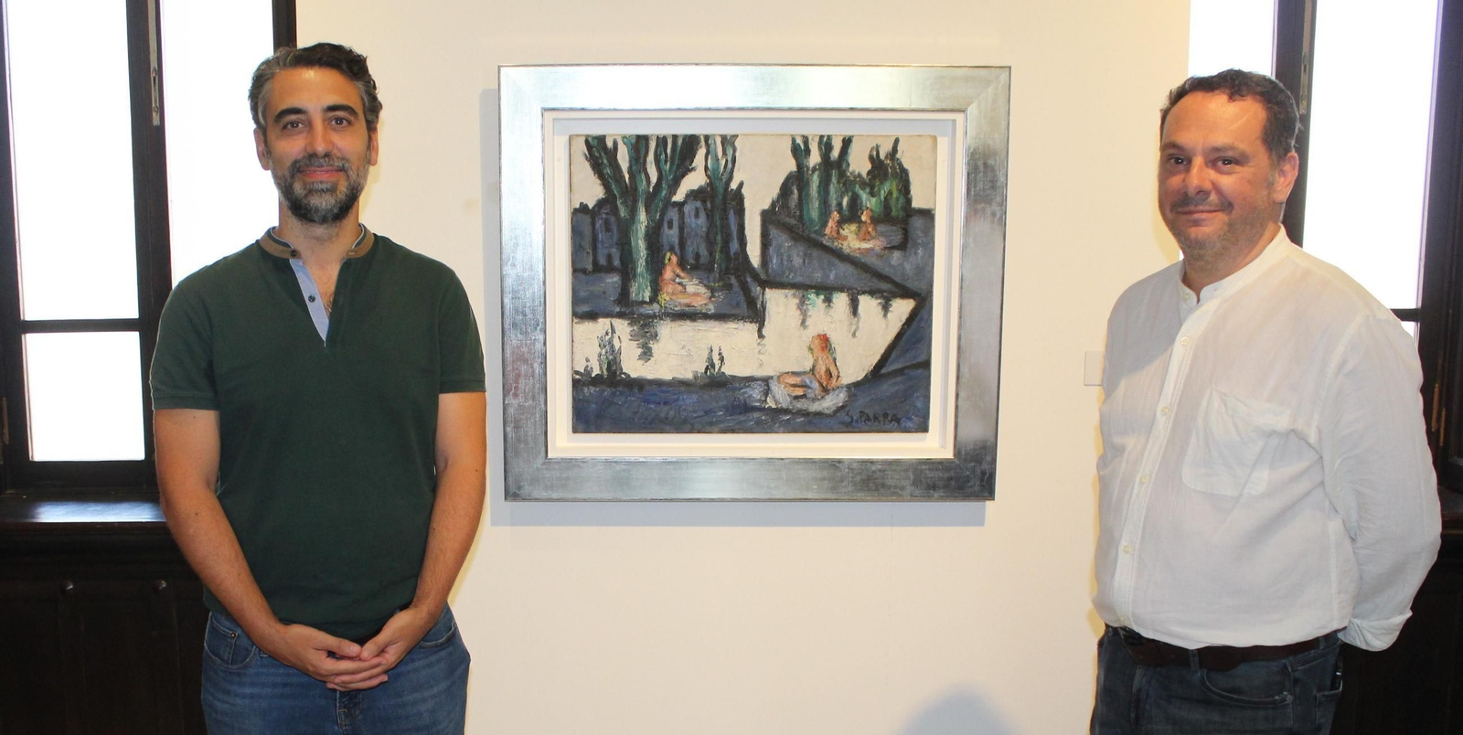 Joaquín Pérez de la Blanca con Juan Manuel Martín Robles y la obra de Ginés Parra.