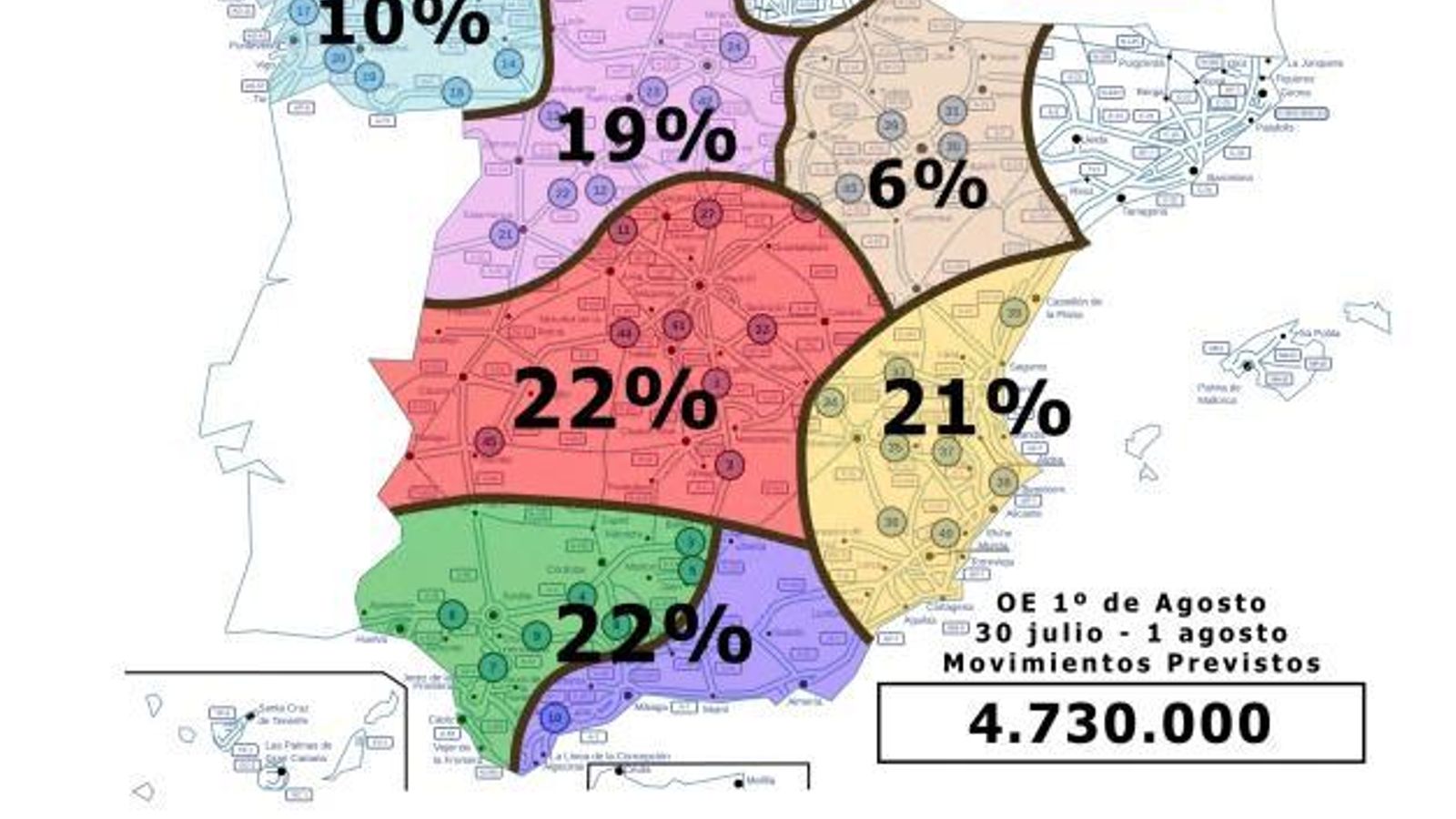 Porcentaje de tráfico previsto para operación salida de agosto 2021 por Comunidades Autónomas