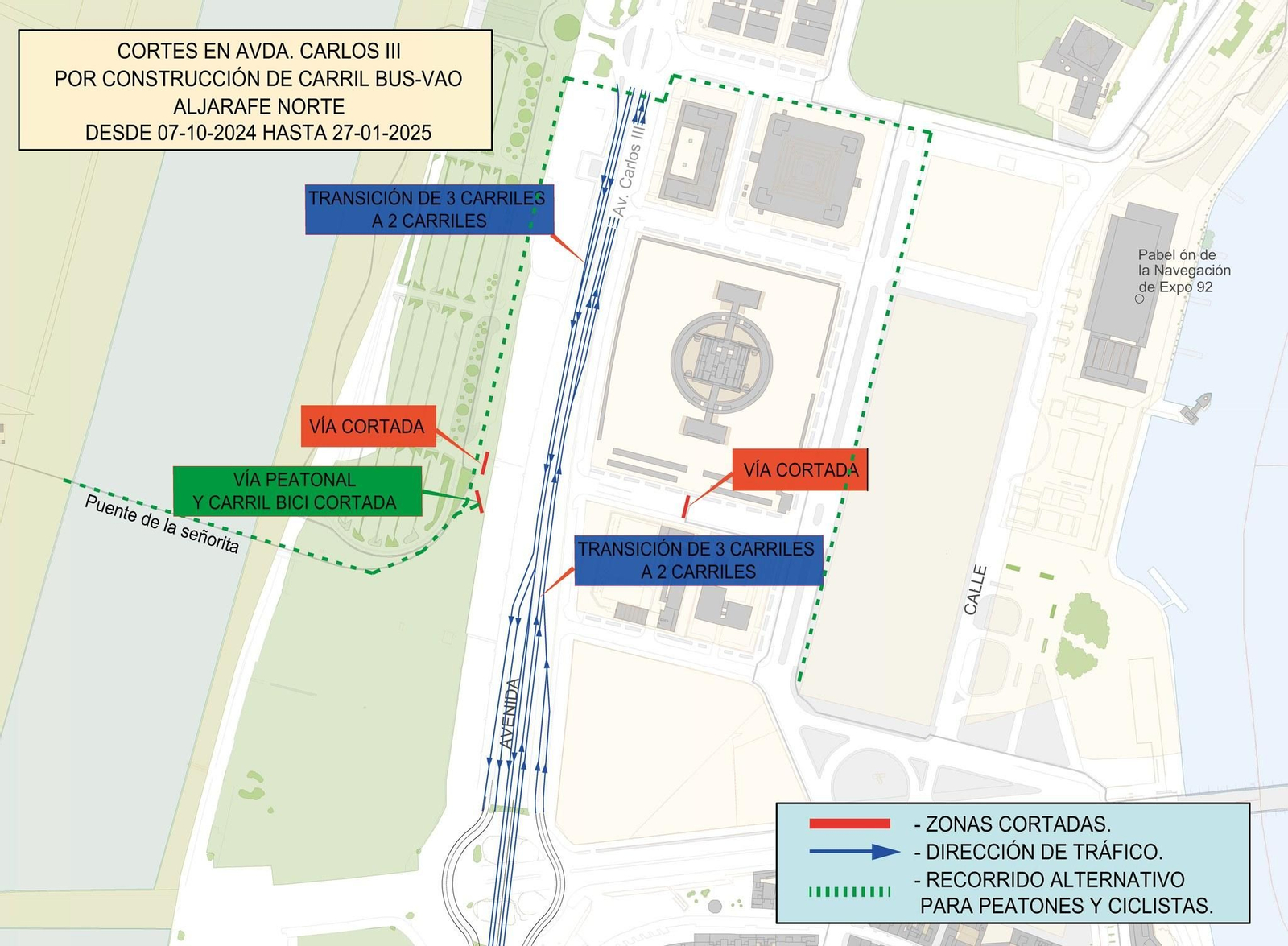 Cortes de tráfico en Carlos III