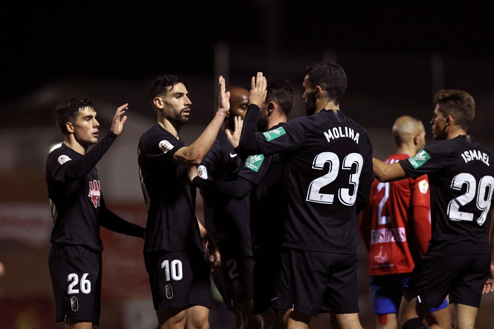 Los jugadores del Granada CF celebran uno de los tantos del choque.