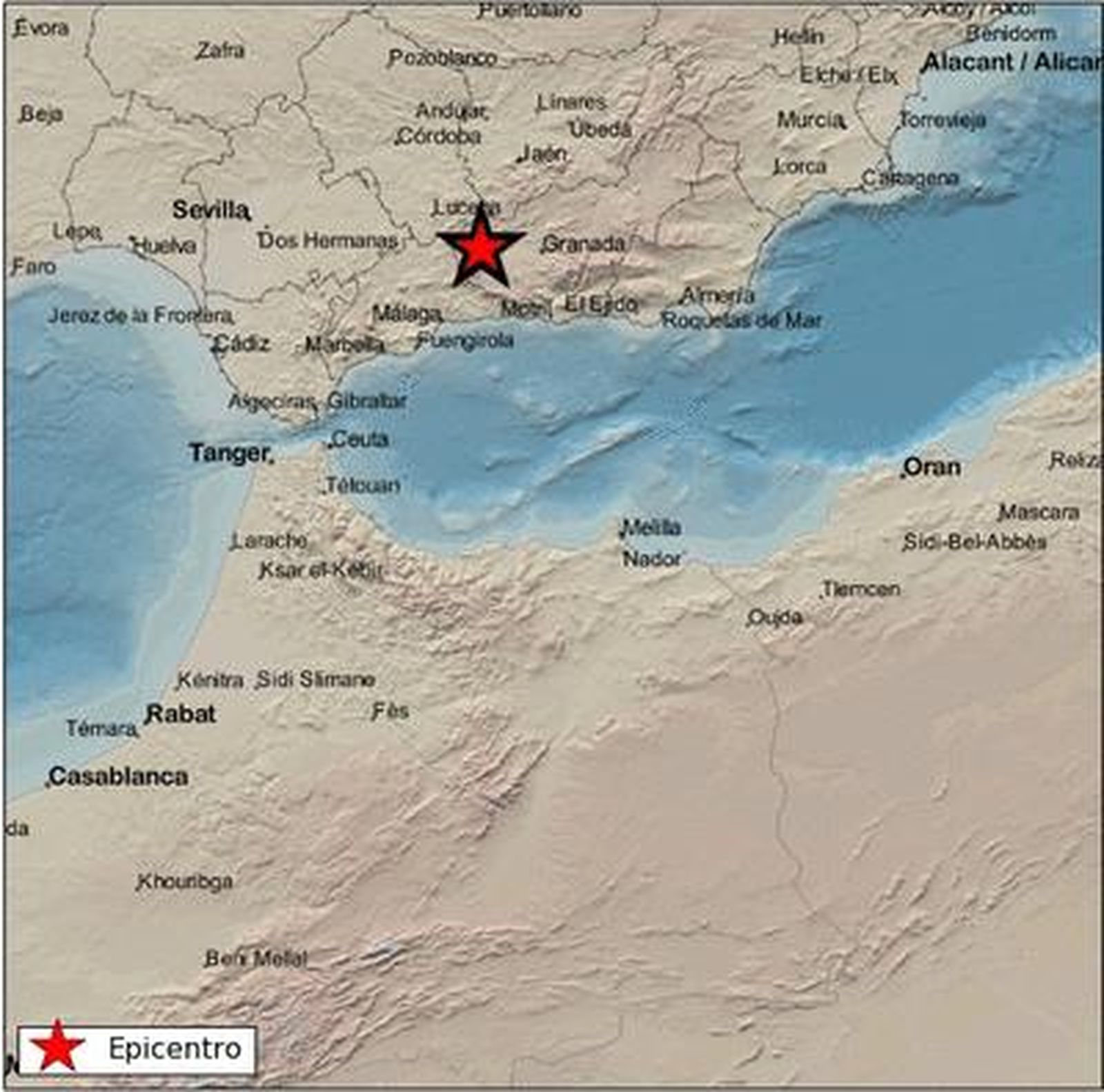 Imagen del epicentro de los últimos terremotos registrados en Granada