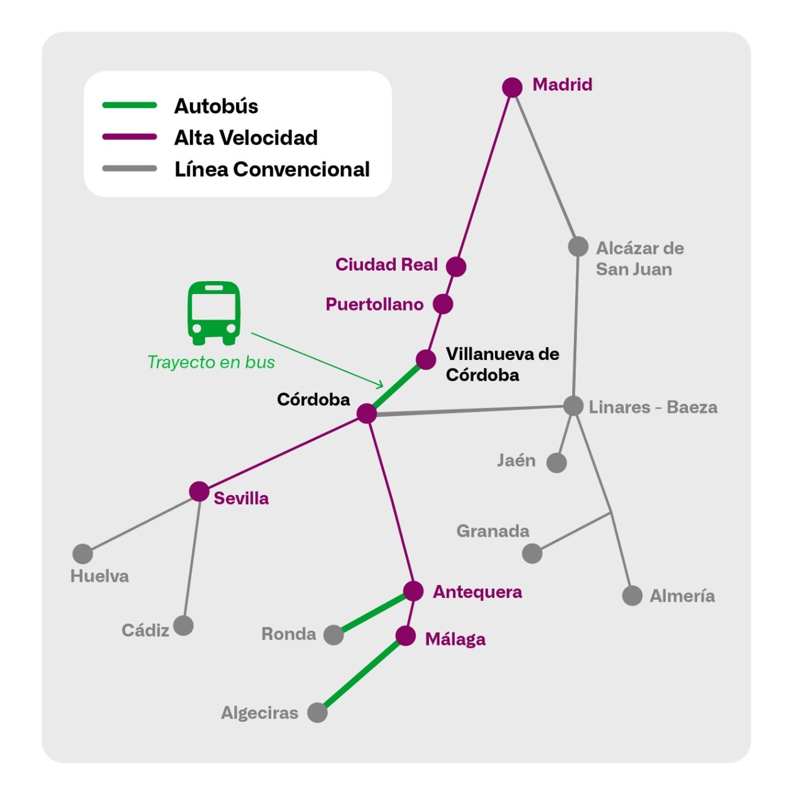 Imagen del Plan Alternativo de Transportes diseñado por Renfe para Andalucía mientras dure el corte de la vía