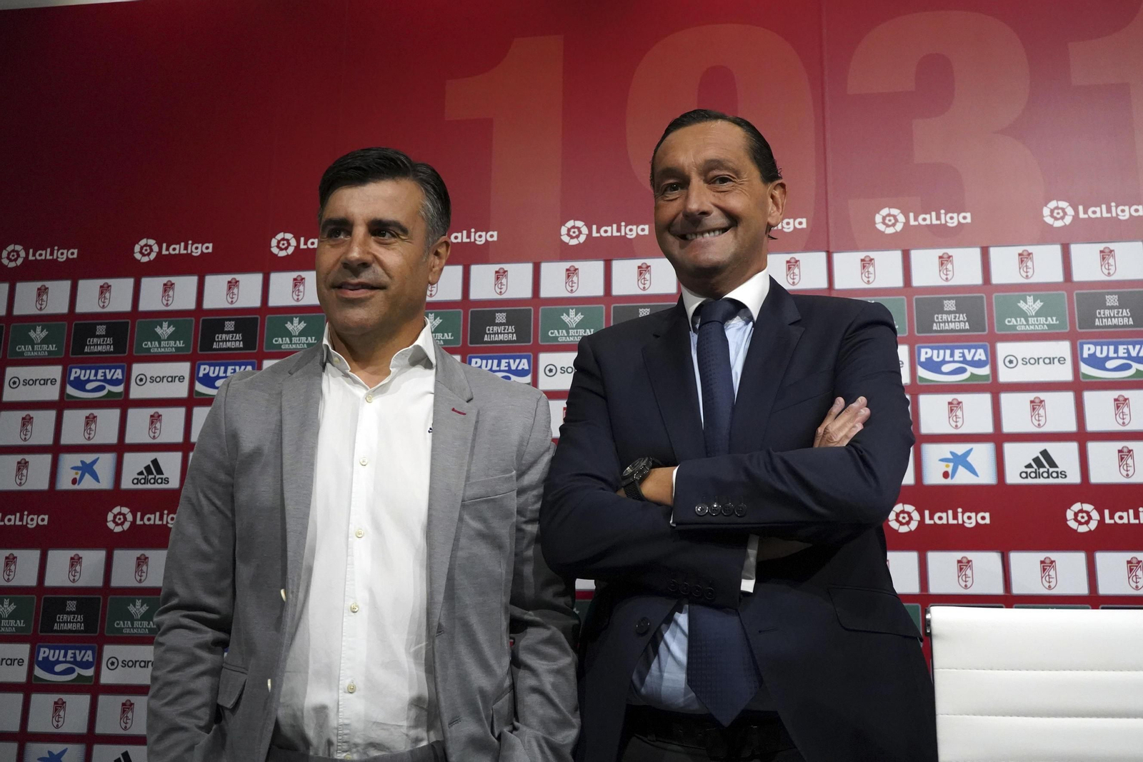 Nico Rodríguez (i) y García Amado, este viernes en el estadio