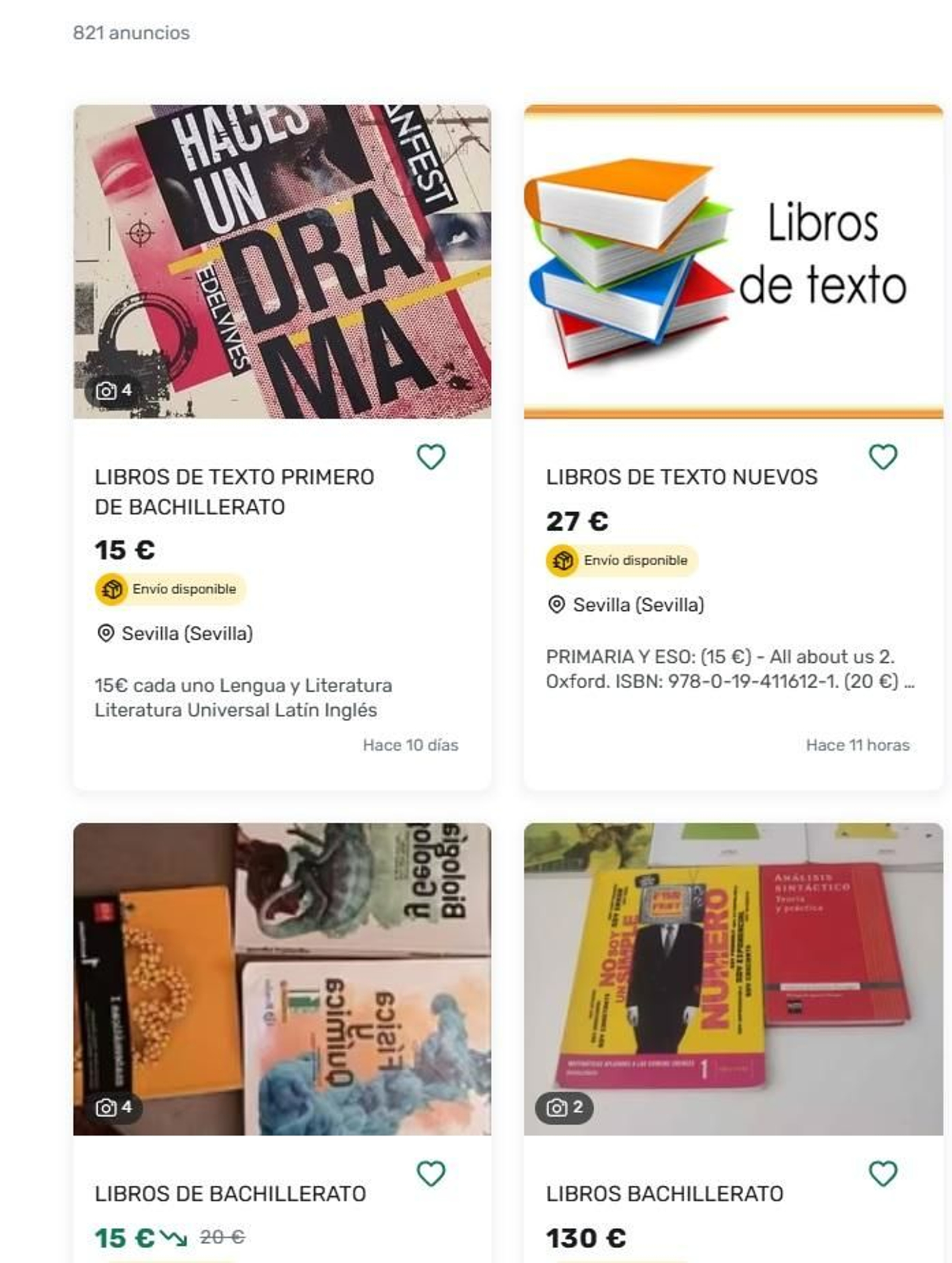 Anuncios de libros de texto de segunda mano.