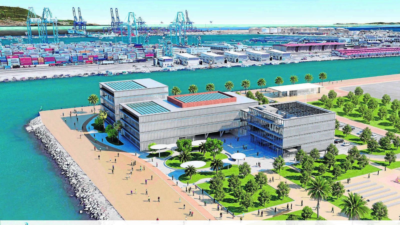 Imagen virtual del conjunto edificatorio autosuficiente del proyecto puerto-ciudad del Lago Marítimo.