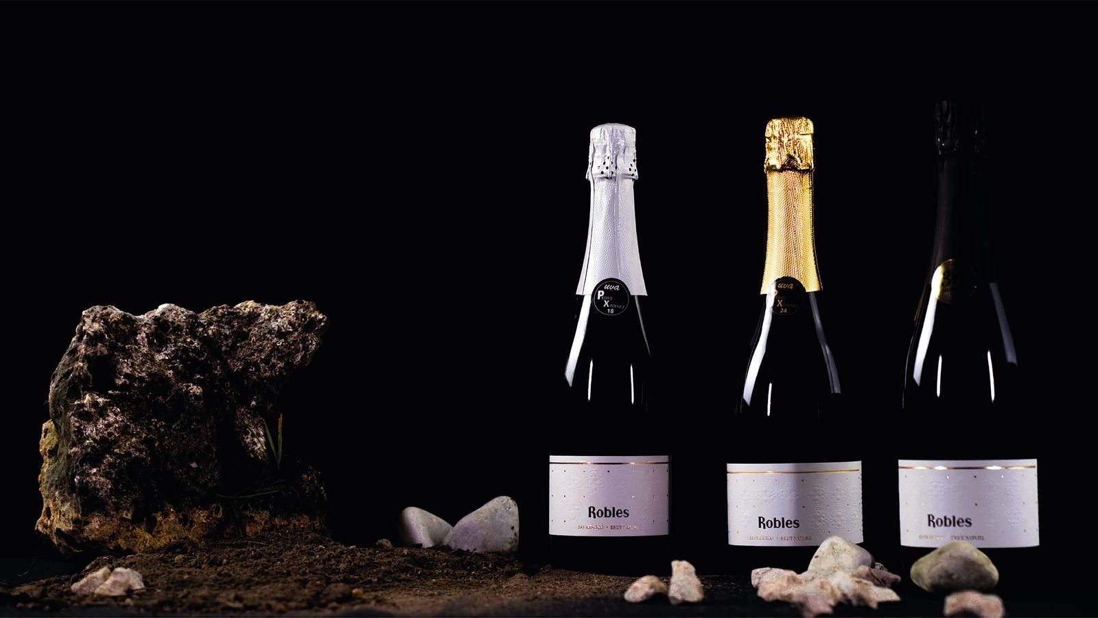 Botellas de Robles Brut Nature de 36 meses.