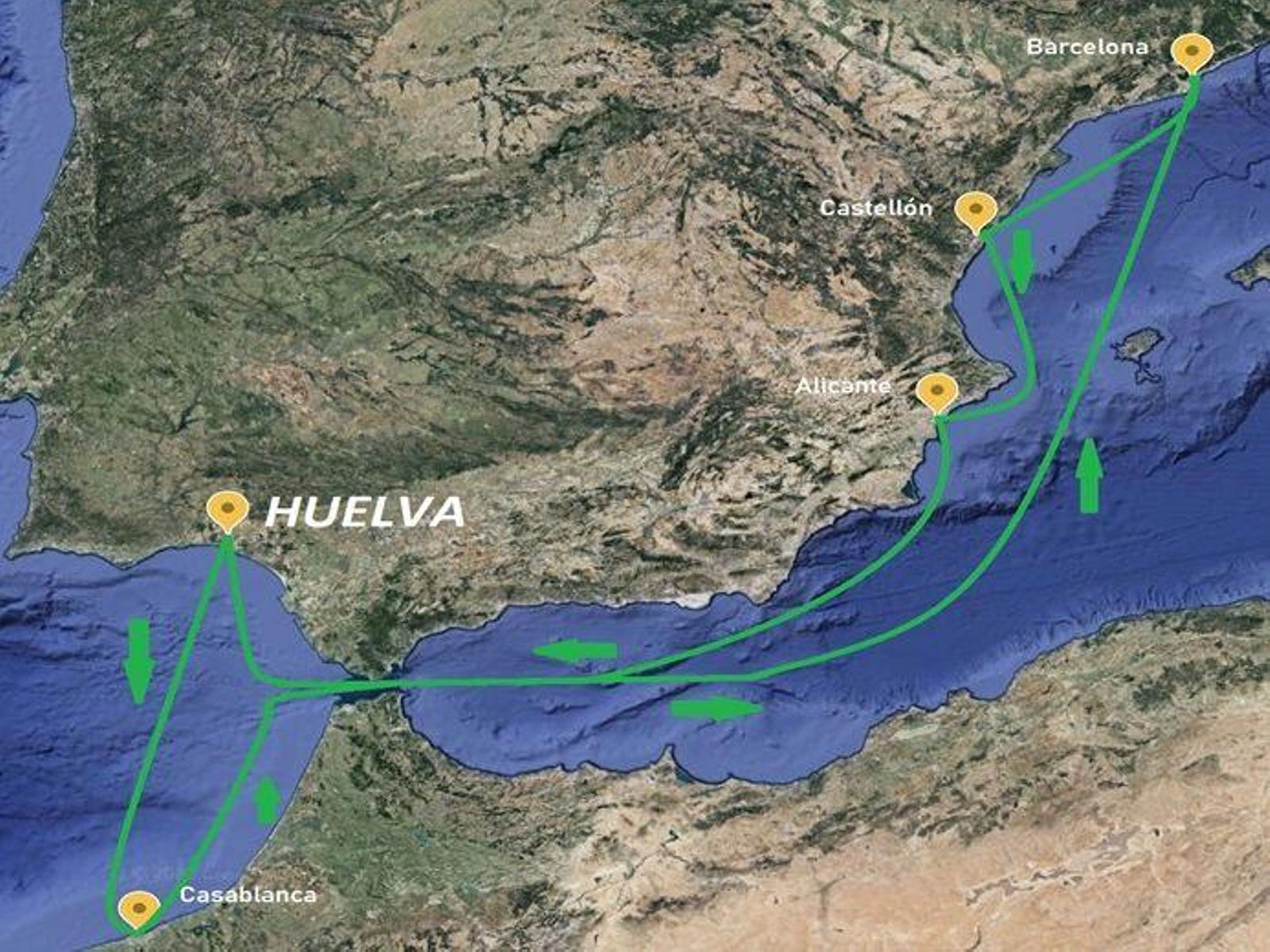 Mapa de escalas que realiza el buque Greta. Mapa de escalas que realiza el buque Greta.