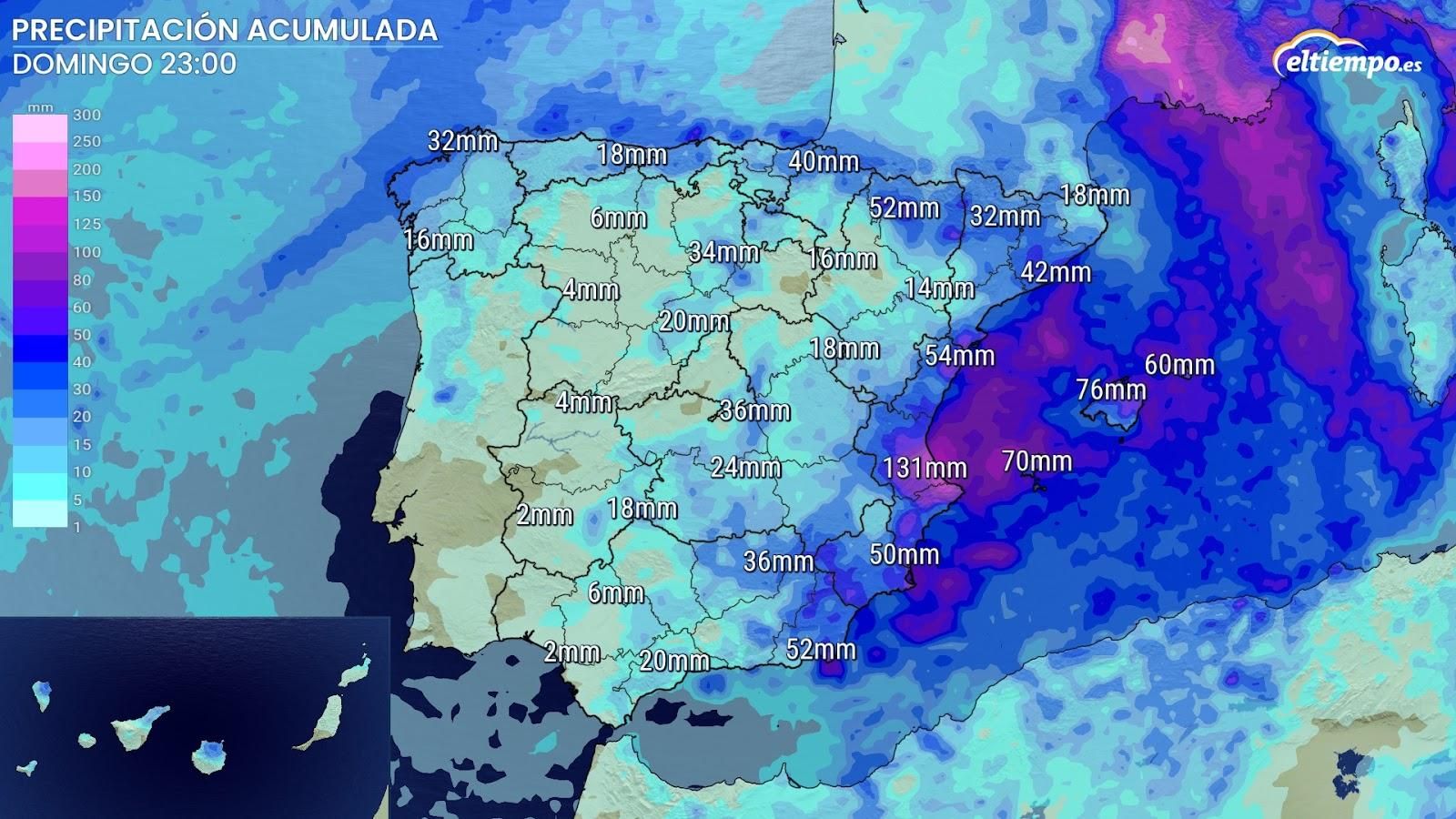 Previsión de precipitaciones hasta el domingo.