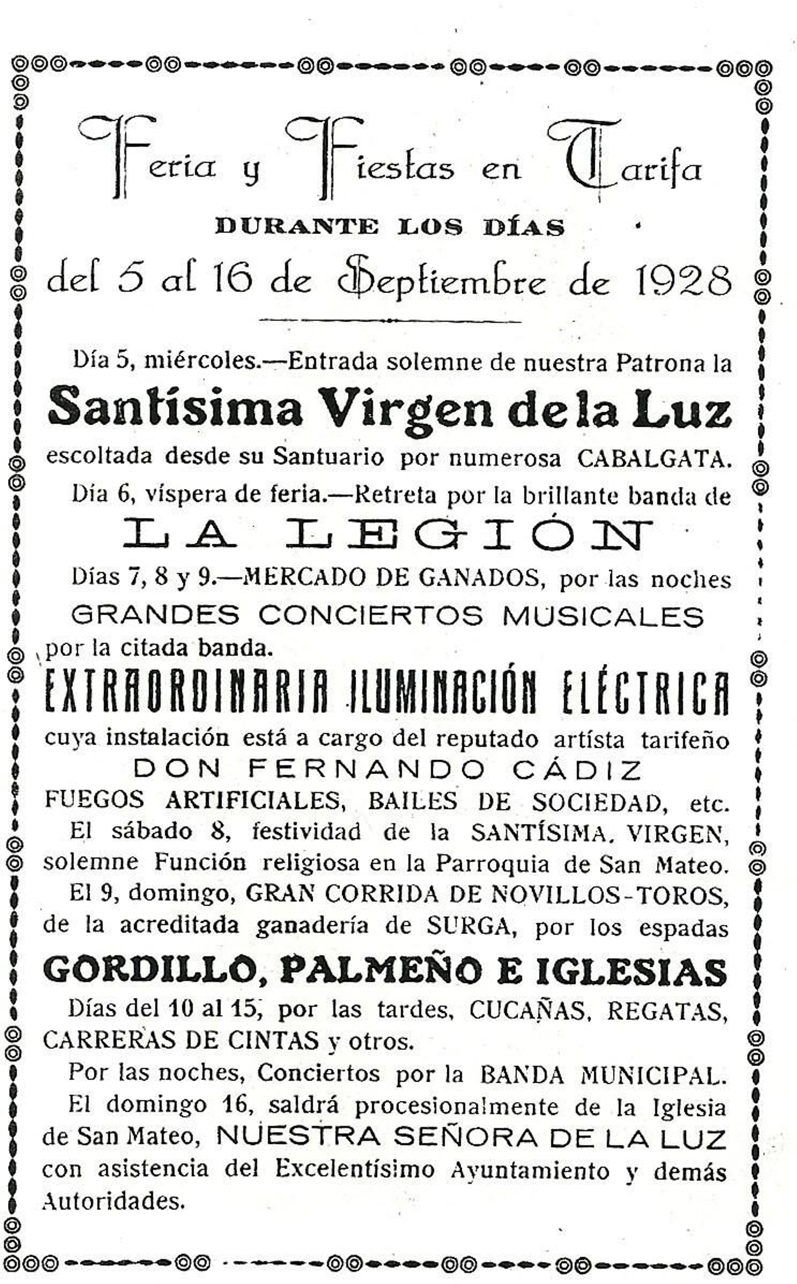 Cartel-programa de la feria de 1928, en el que quedan perfectamente detallados todos los eventos y espectáculos.