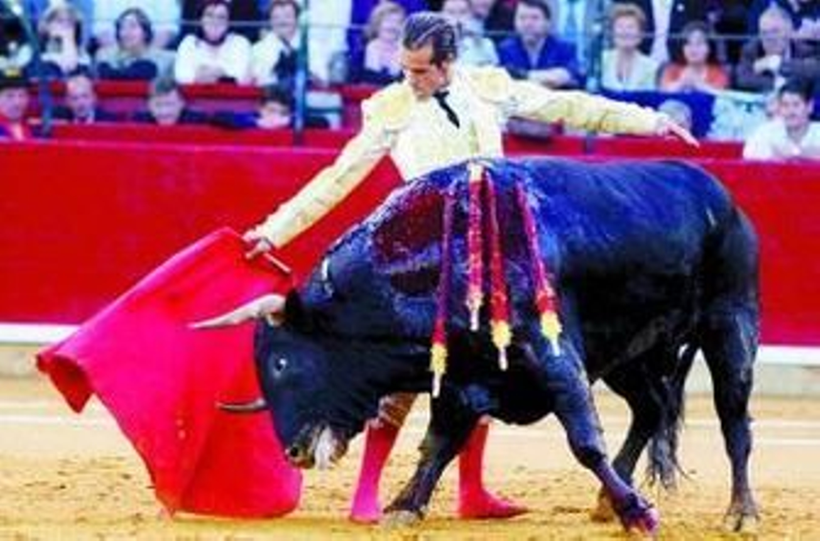 César Jiménez, en un muletazo a su primer toro. César Jiménez, en un muletazo a su primer toro.