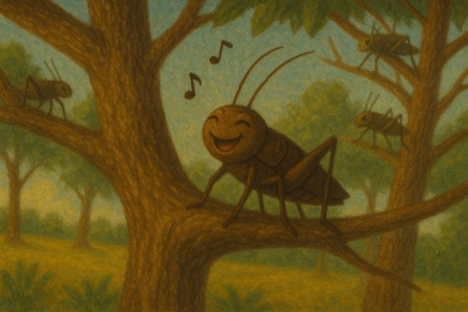 Ilustración de 'El grillo feliz'