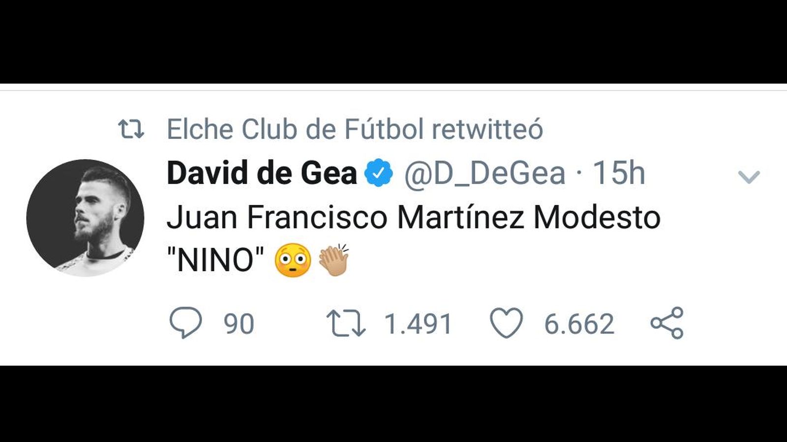 Tuit del portero internacional De Gea que se encuentra en Rusia para el Mundial