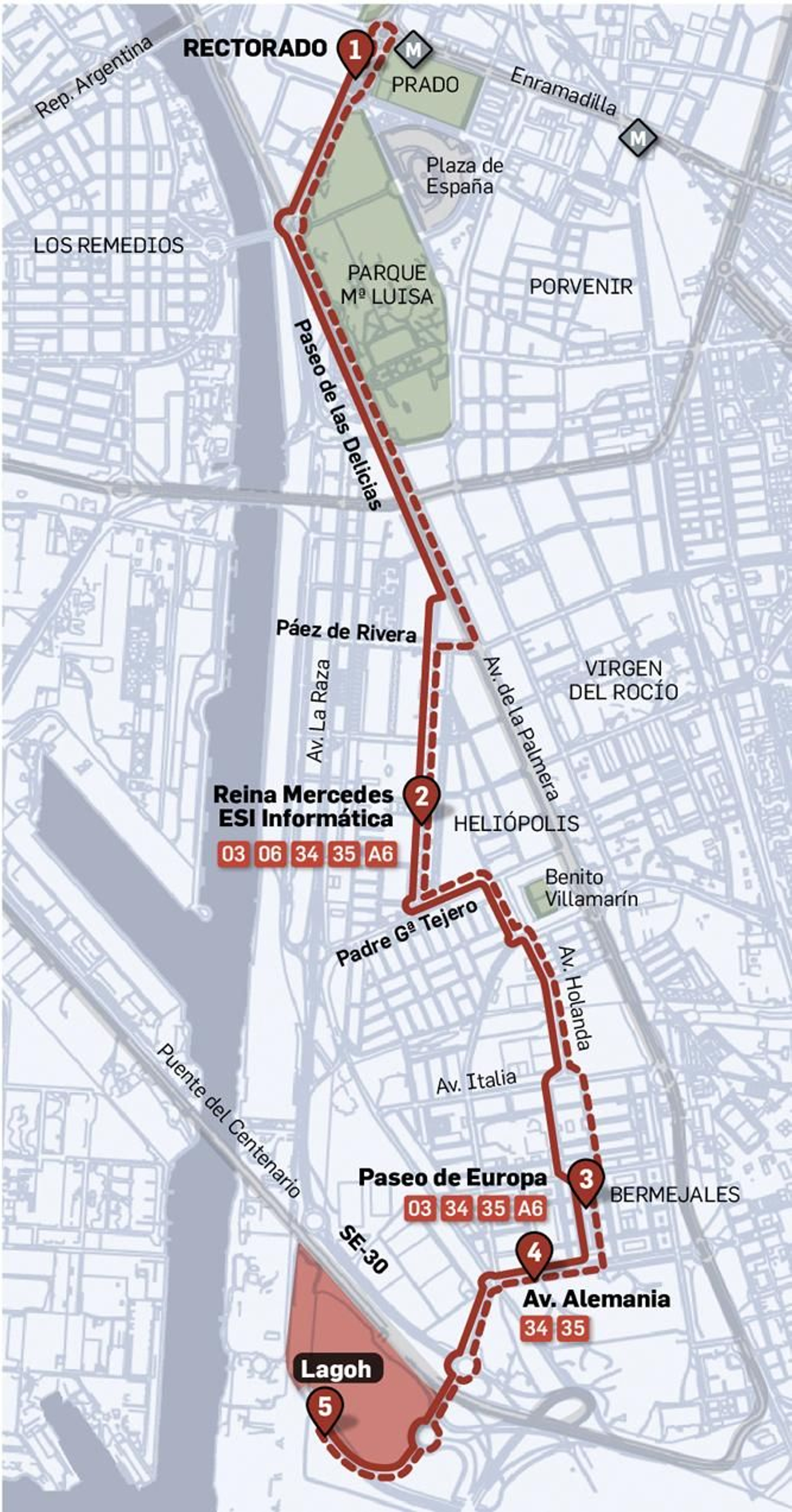 Infografía del recorrido de la línea 35.
