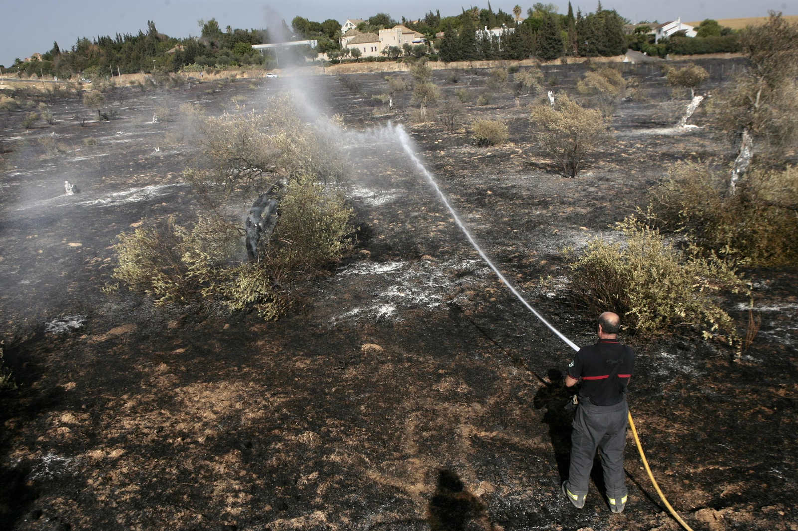 Una imagen de archivo de la extinción de un fuego en el Aljarafe.