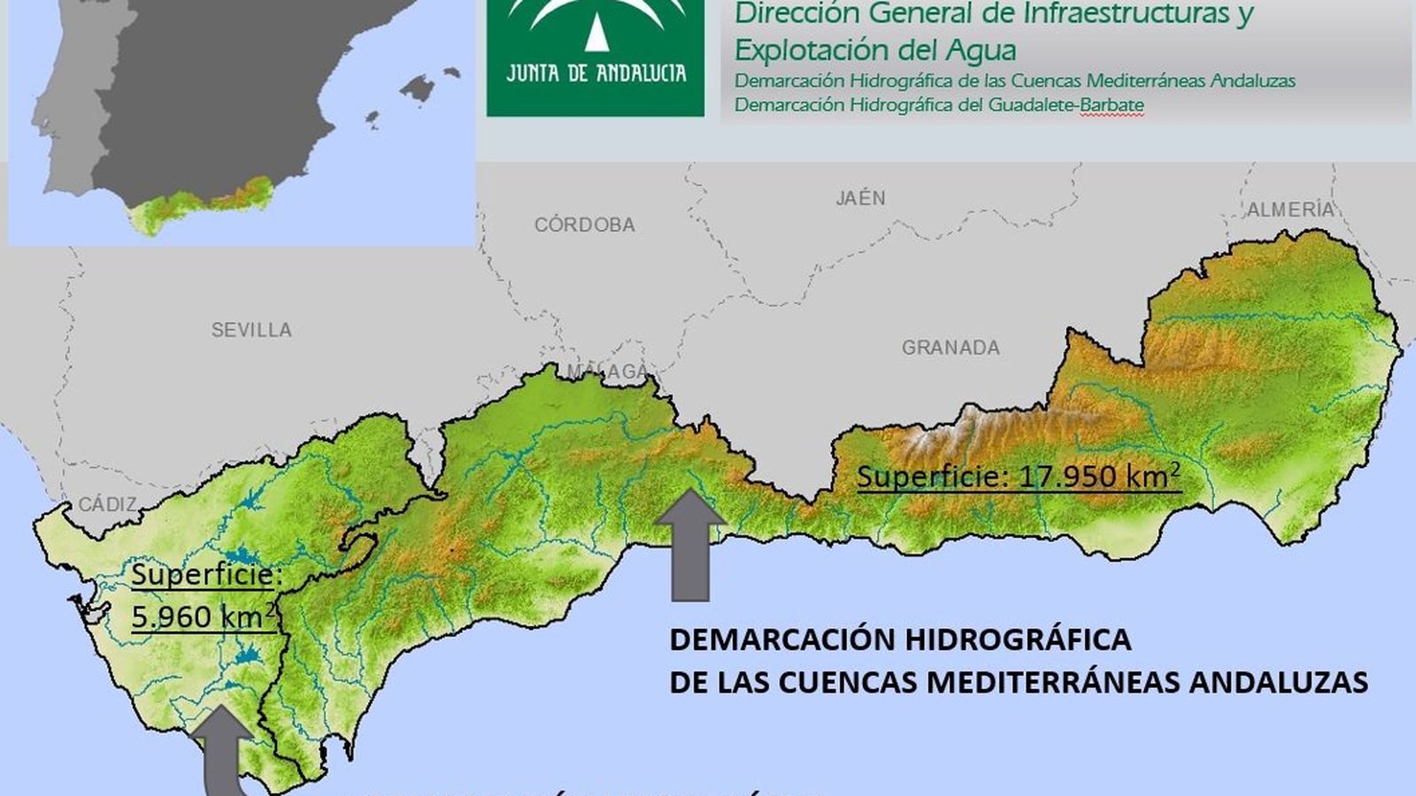 Mapa de las demarcaciones hidrográficas del litoral andaluz