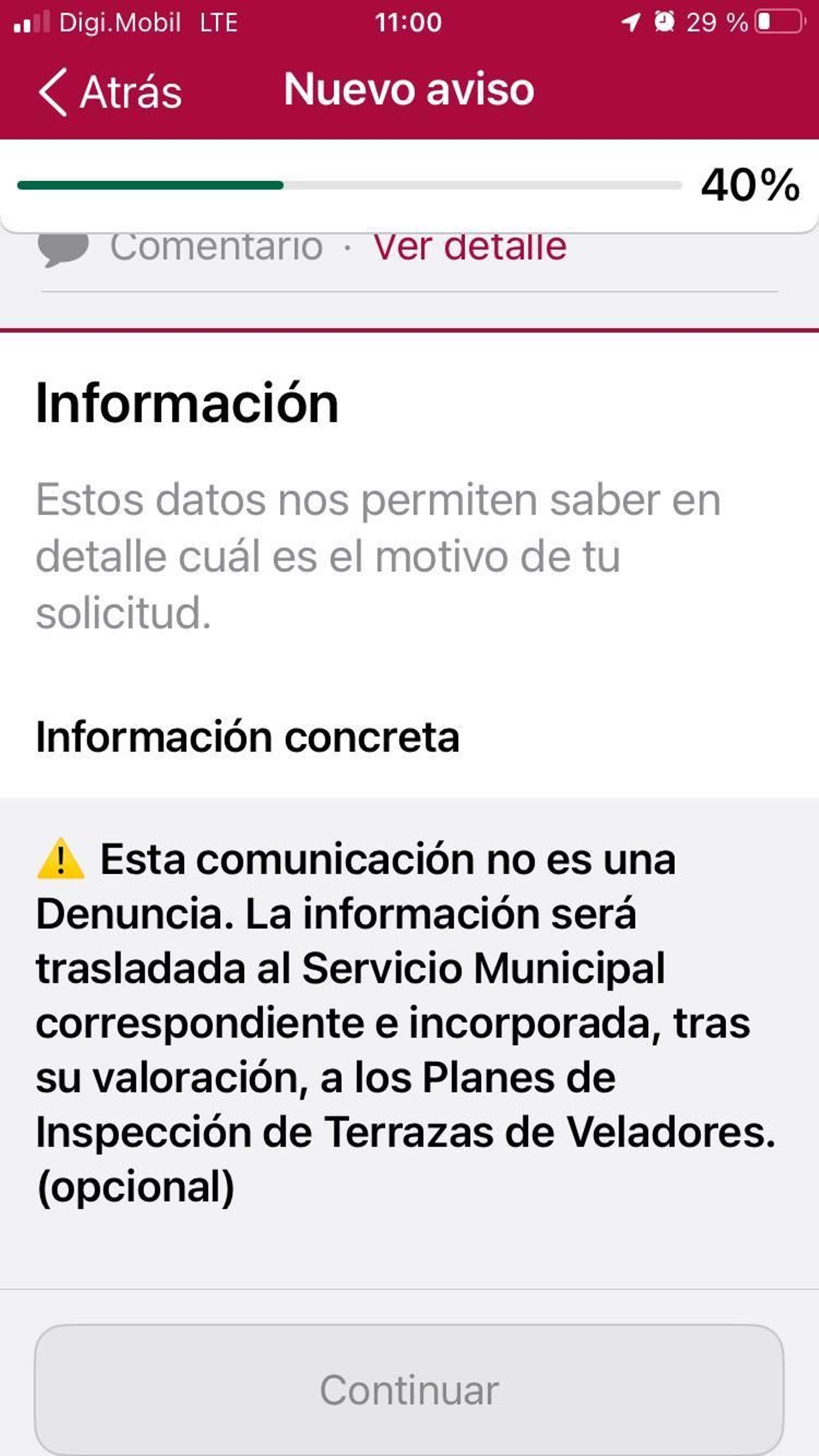 La app deja claro que no es una denuncia y que la valoración la realizará el servicio de Inspección