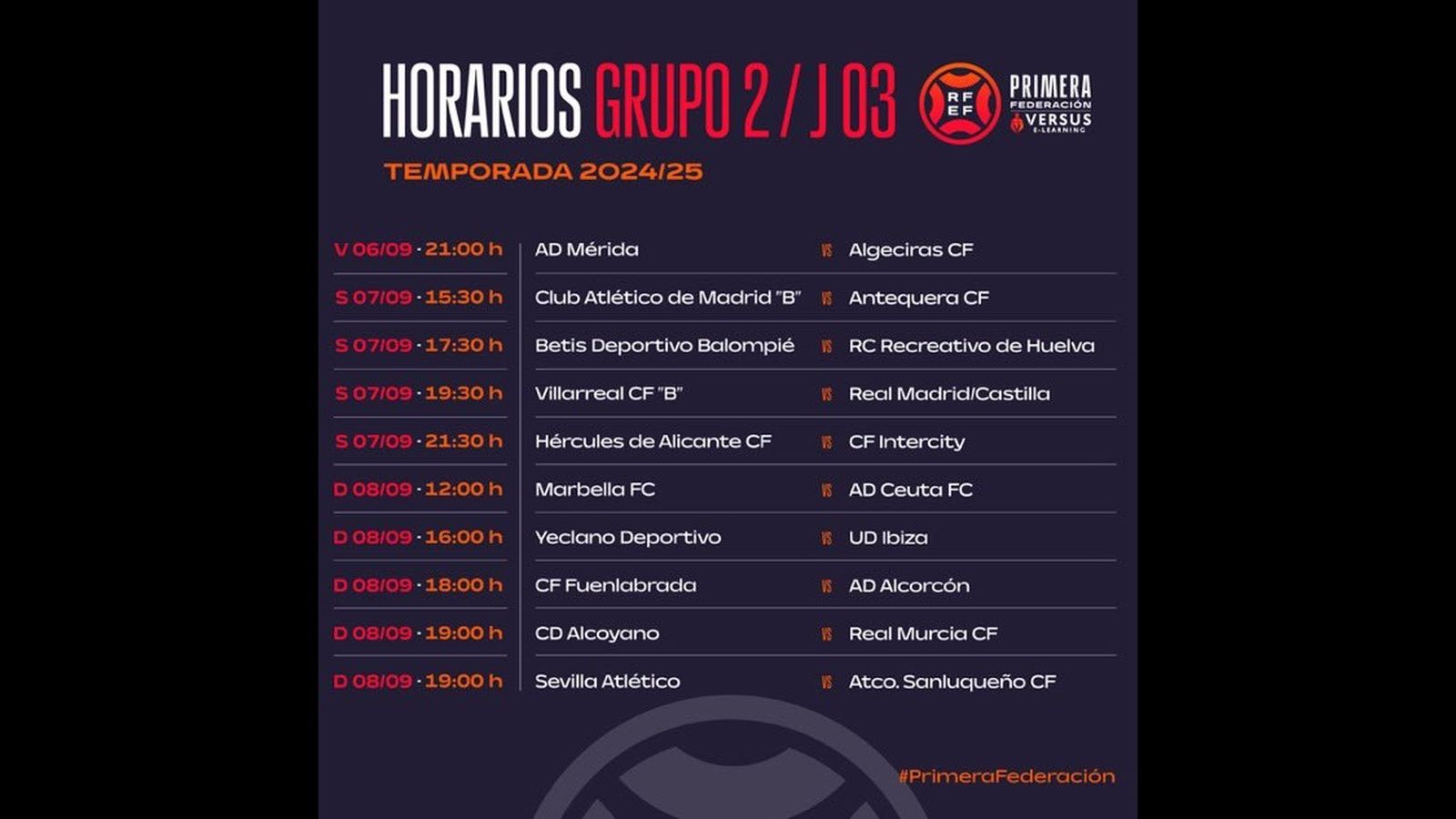 Horarios de la tercera jornada del grupo II de Primera Federación