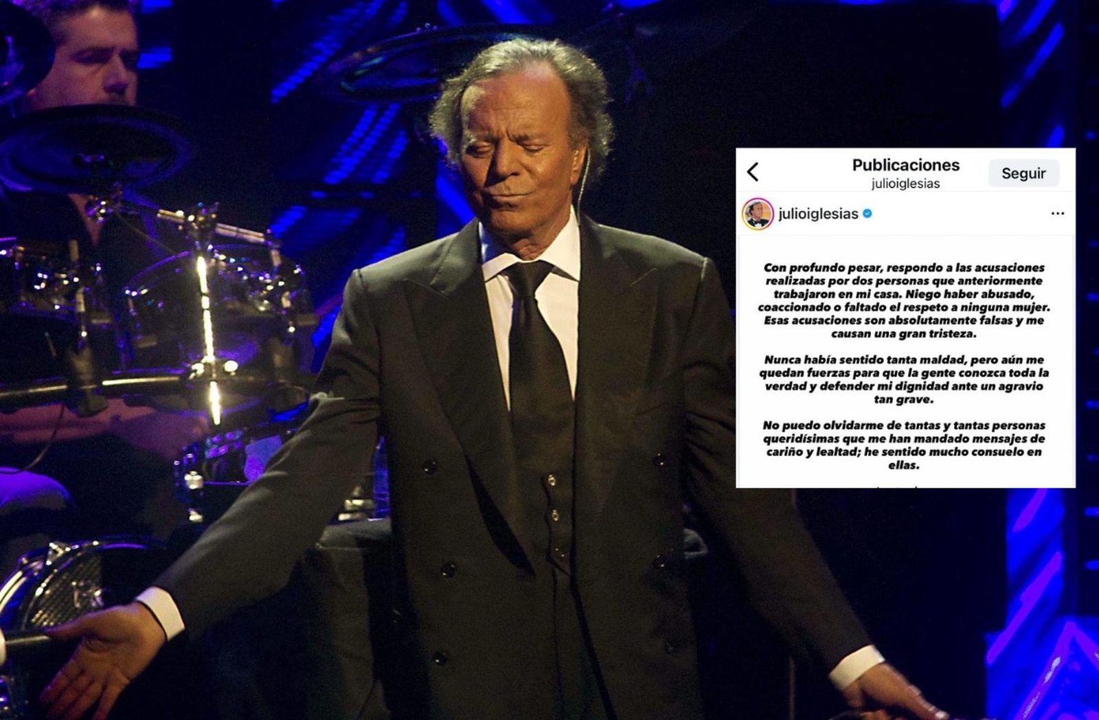 Julio Iglesias responde a las acusaciones por agresión sexual en su perfil de Instagram.