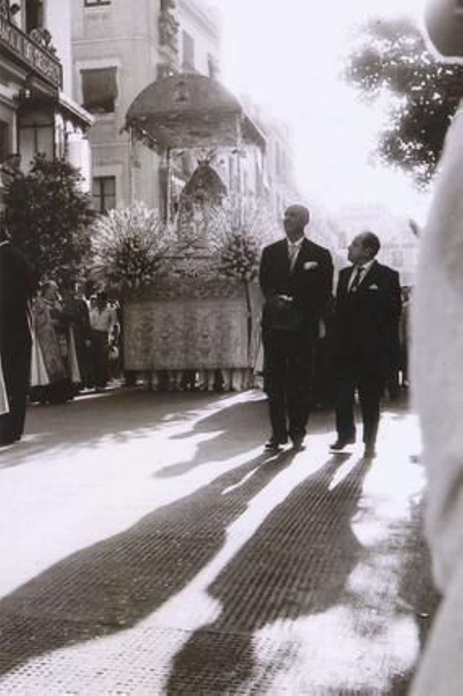 Cofrades. Manuel Murga de la Vega y Carlos Morilla acompañan al paso de la Virgen. 

Foto: Jesus Martin Cartaya