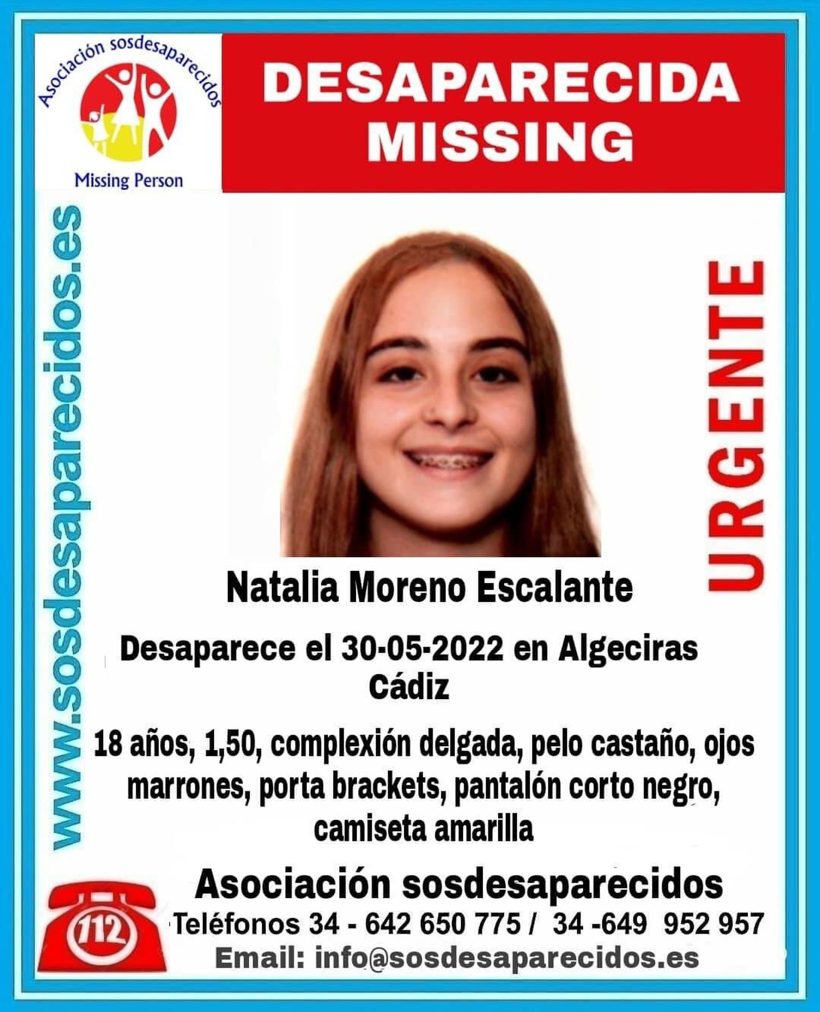 Detalle del cartel con la alerta por desaparición de Natalia Moreno.