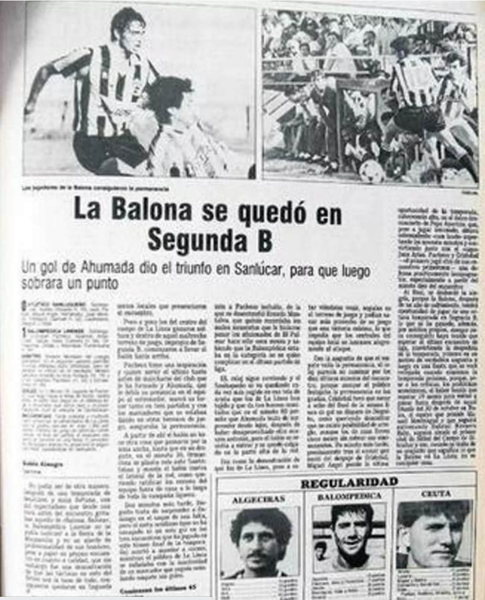 La crónica de 'Europa Sur' de la agónica permanencia albinegra de 1990