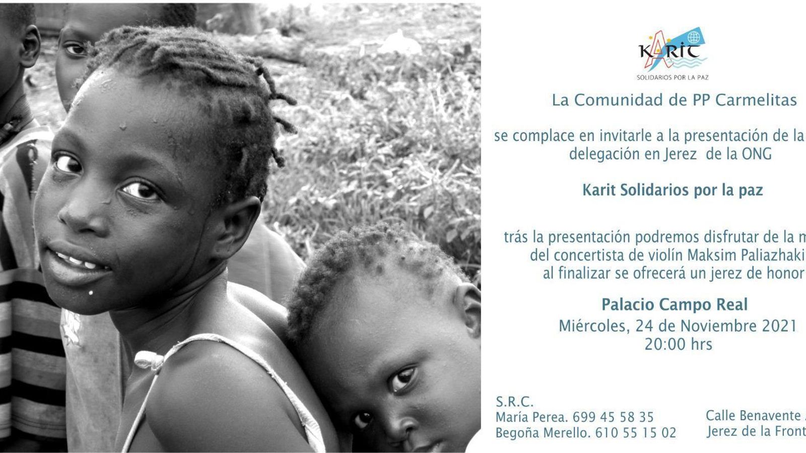 Invitación al acto de presentacion de la delegación en Jerez de Karit Solidarios por la Paz.