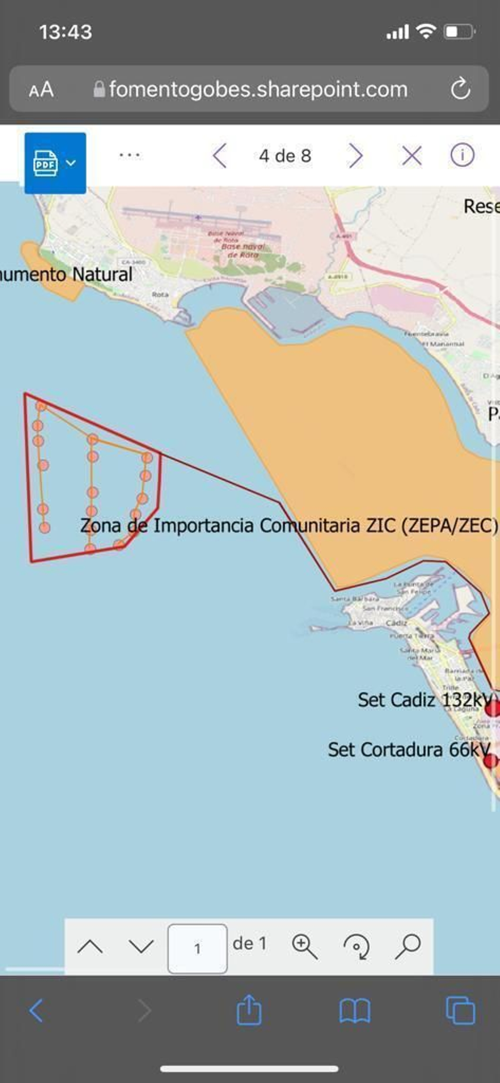 Ubicación del parque eólico marino entre Cádiz y Rota.
