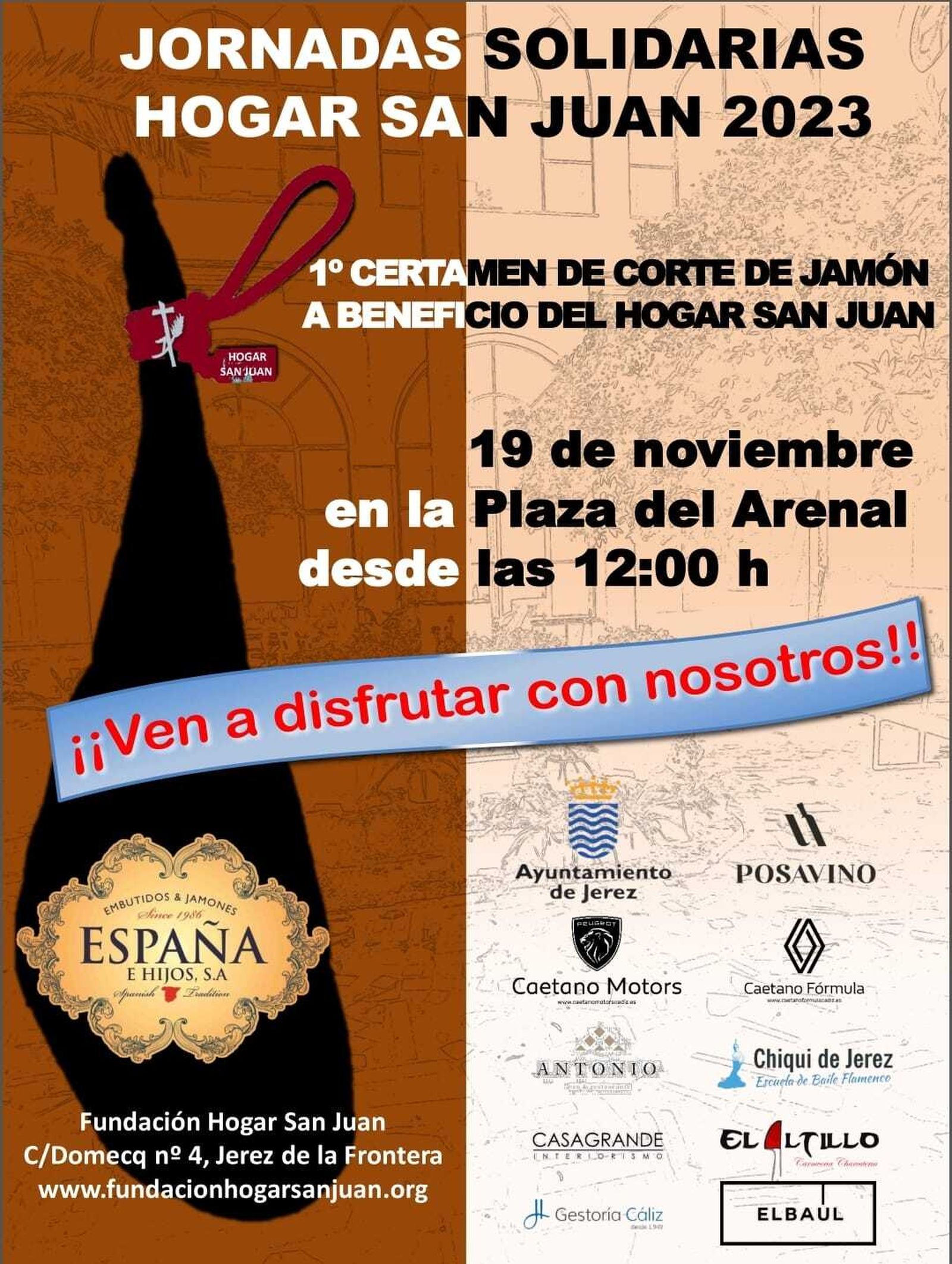 Detalle del cartel del certamen de cortadores de jamón a beneficio del Hogar San Juan.