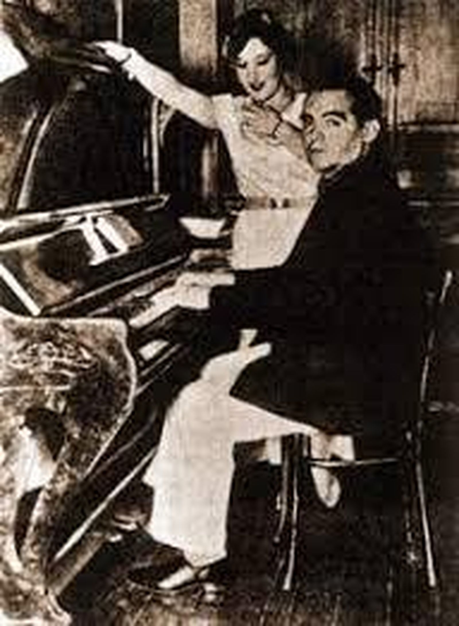 Lorca al piano y la Argentinita (Encarnación López Júlvez).