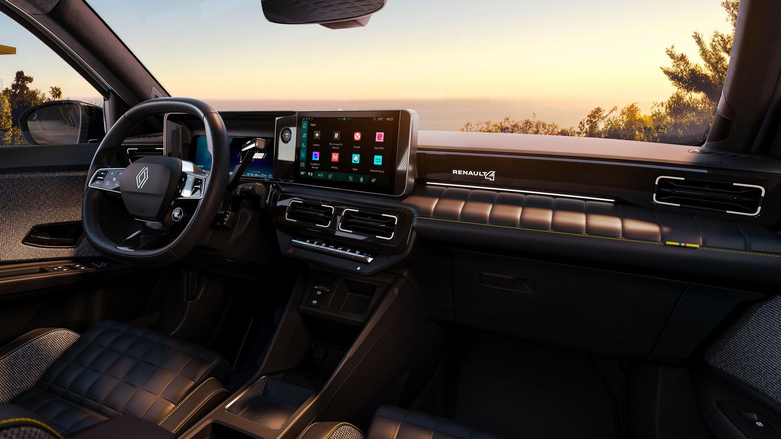 En el caso de las versiones más equipadas se instalan dos pantallas en el salpicadero, ambas de 10". Son semejantes a las utilizadas en el Renault 5 E-Tech.