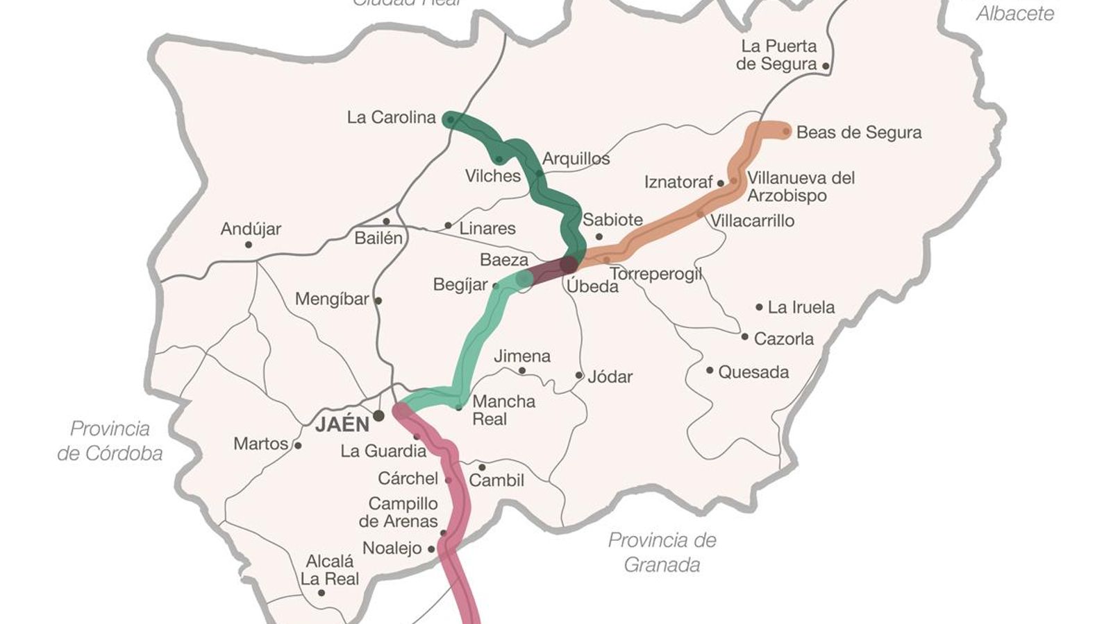 Ruta de San Juan de la Cruz en la provincia de Jaén con paradas en Úbeda, Baeza, Beas de Segura, Jaén, Andújar y Villanueva del Arzobispo.